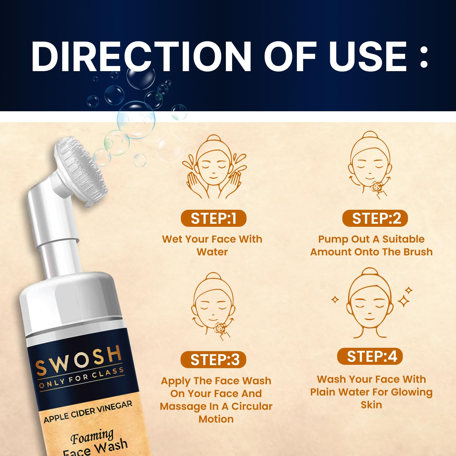 SWOSH ACV Foaming Face Wash with Apple Cider Vinegar - Gentle Exfoliating & Deep Cleansing (100ml) for Acne-Prone, Oily Skin - Enriched with Aloe Vera, Amla & Lemon Extract - Perfect for Daily Skincare Routine for Men & Women