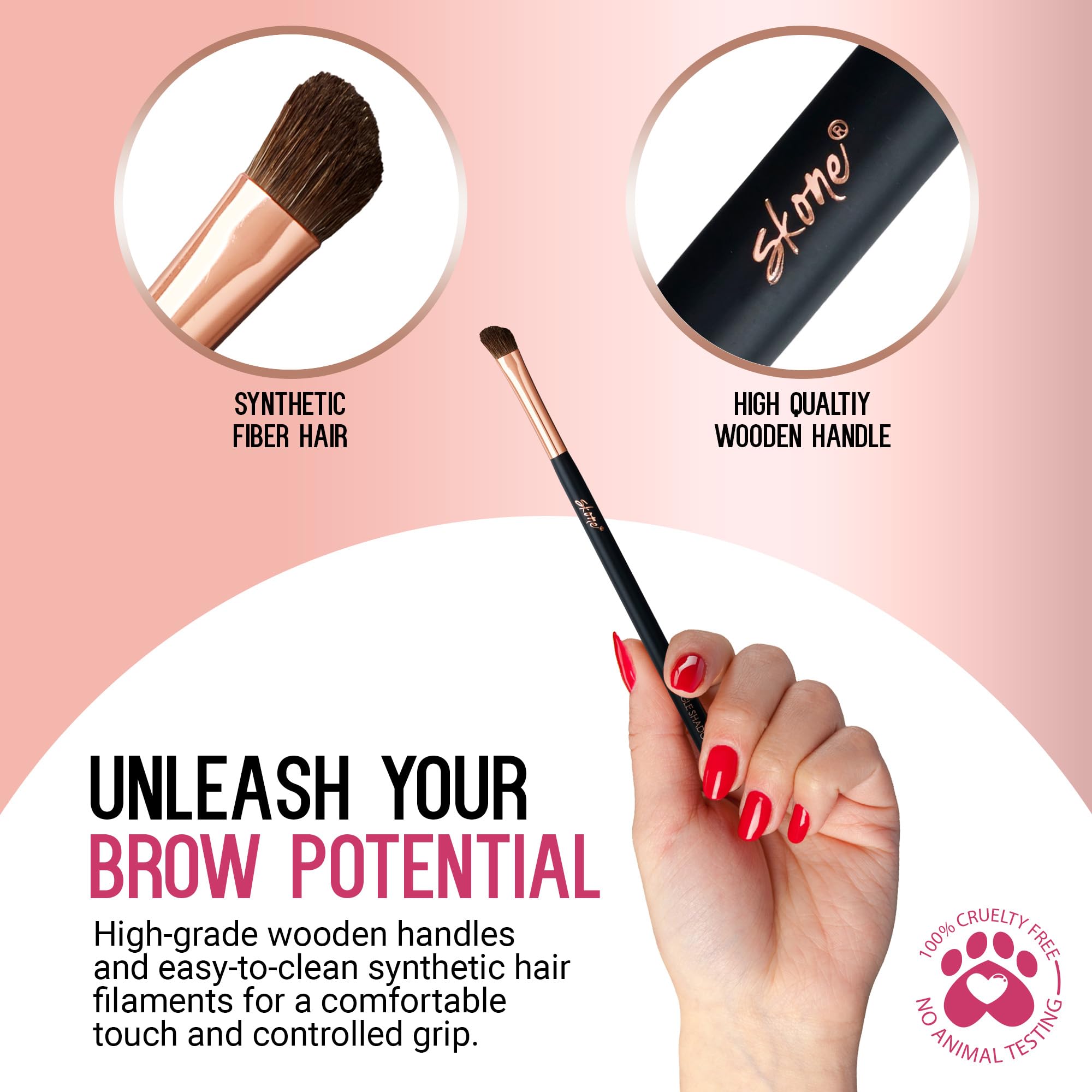 Skone Cosmetics Professional Angled Eyeshadow Brush - Premium Rose Gold & Black Synthetic Bristles - Soft Nylon Angled Shading Brush for Precise Eye Makeup - Perfect for Smokey Eyes, Eyeliner & Contouring