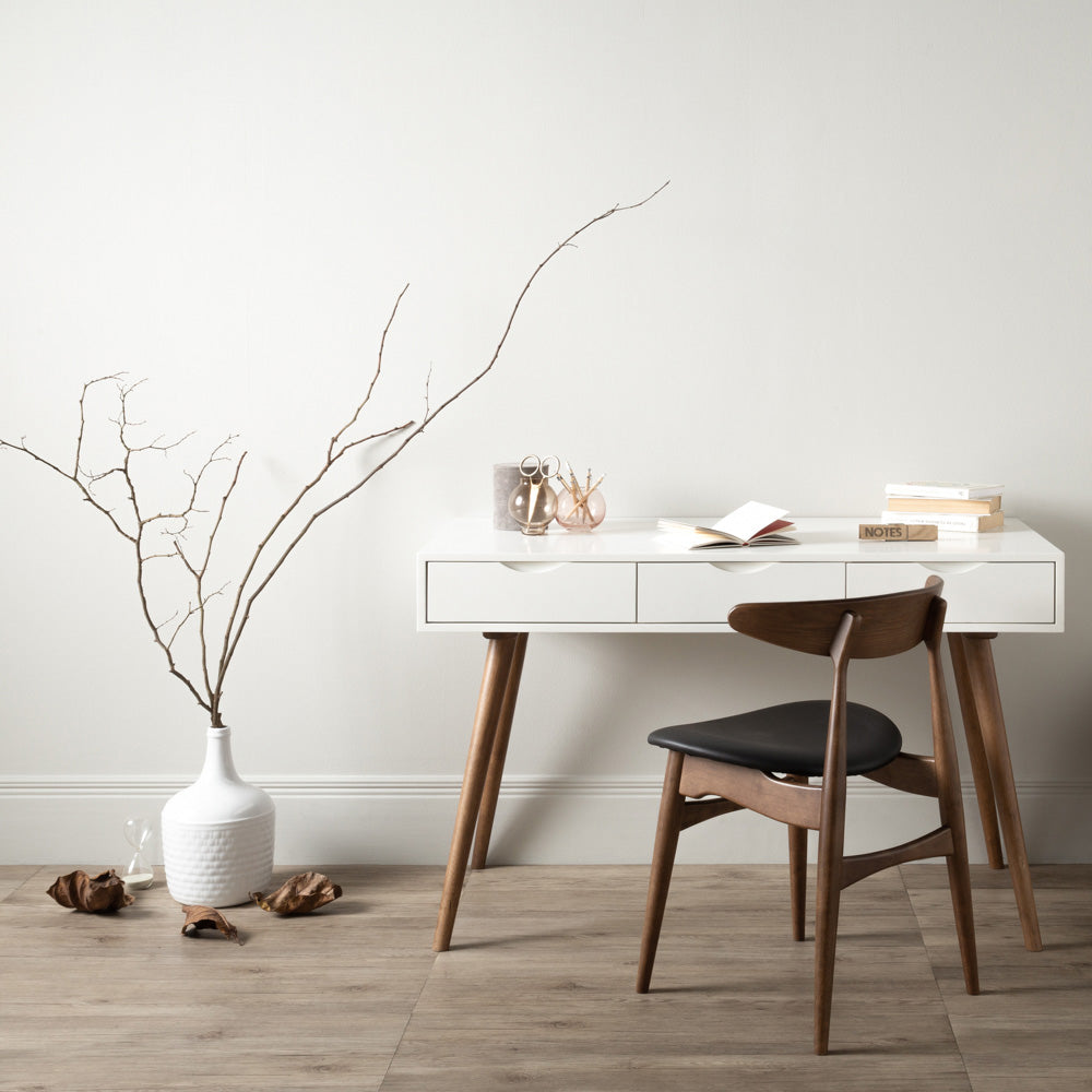 BLANCO 47 Inch Study Desk with Storage - White & Walnut Finish Modern Writing Desk for Home Office, Bedroom, or Dorm Room - Perfect for Remote Work and Online Learning