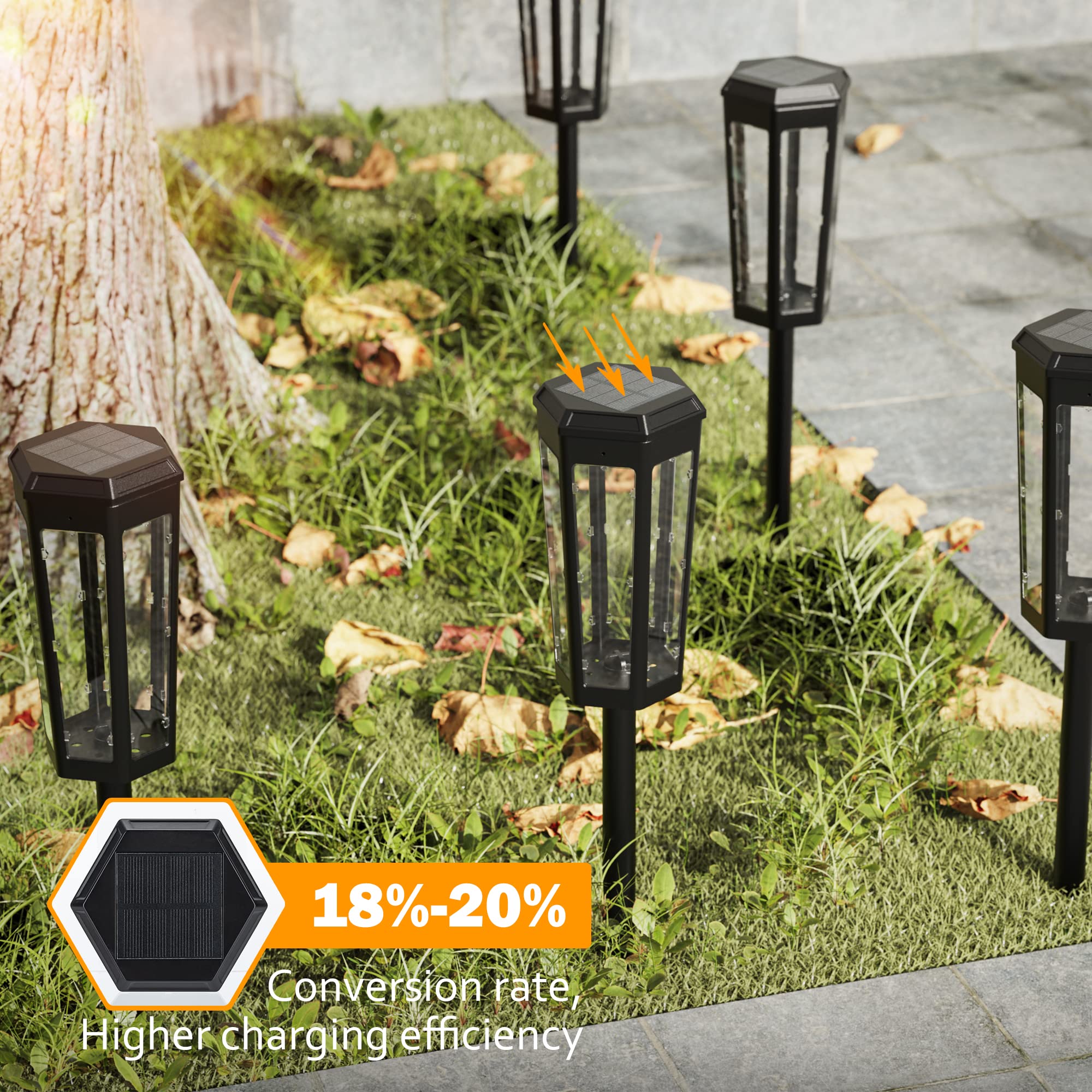 JACKYLED Solar Pathway Lights 6 Pack - 60LM Warm White & RGB Color Changing Outdoor Solar Lights with 1600mAh Battery for Garden, Lawn, Yard, Walkway, Patio - Perfect for Landscape Lighting & Nighttime Safety