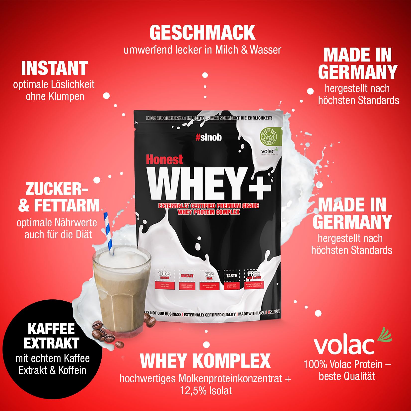 Honest Whey Protein Powder - Iced Coffee Flavor, 820g (1.8lb) | 12.5% Whey Isolate | Fast Dissolving with BCAA & EAA | Pre/Post Workout Supplement for Muscle Recovery & Energy Boost