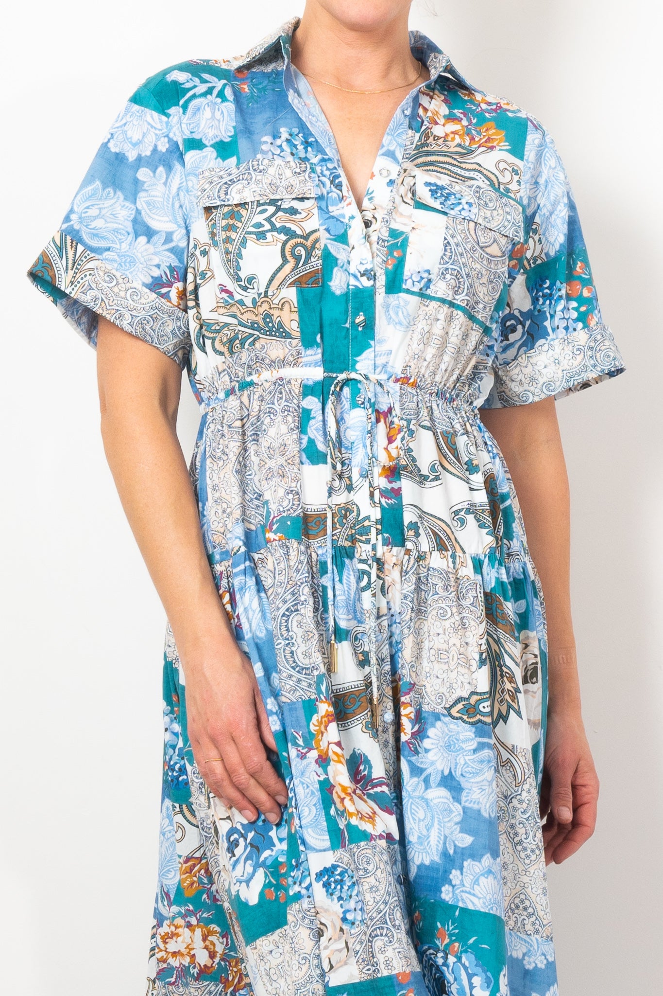 Kinney Maeve Patchwork Maxi Dress for Women | Bohemian Floral Print Long Dress | Perfect for Summer Vacations, Beach Parties & Casual Outings