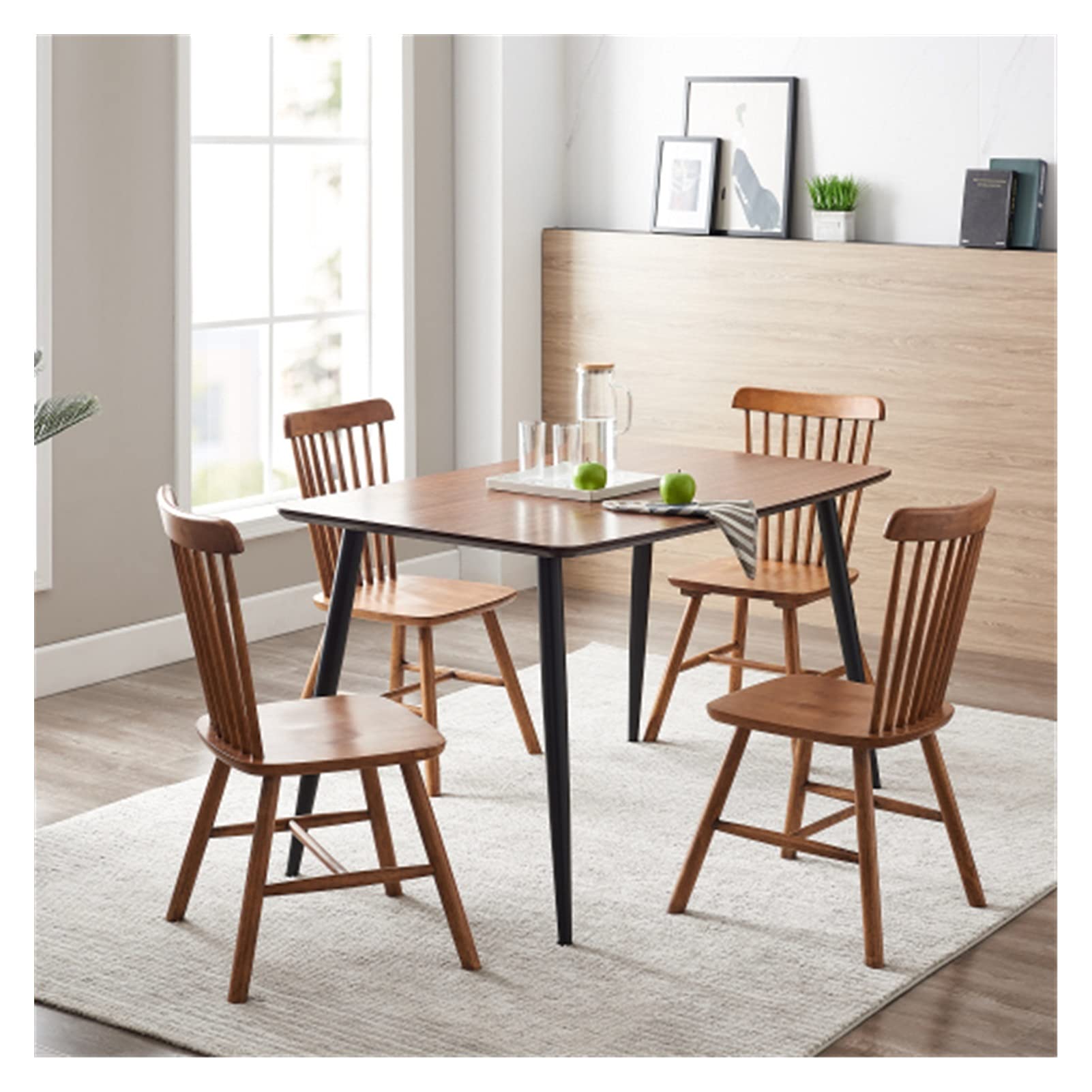 Rectangular Wood Veneer Dining Table Set with Iron Legs - Modern Kitchen & Dining Room Furniture for Family Gatherings & Dinner Parties