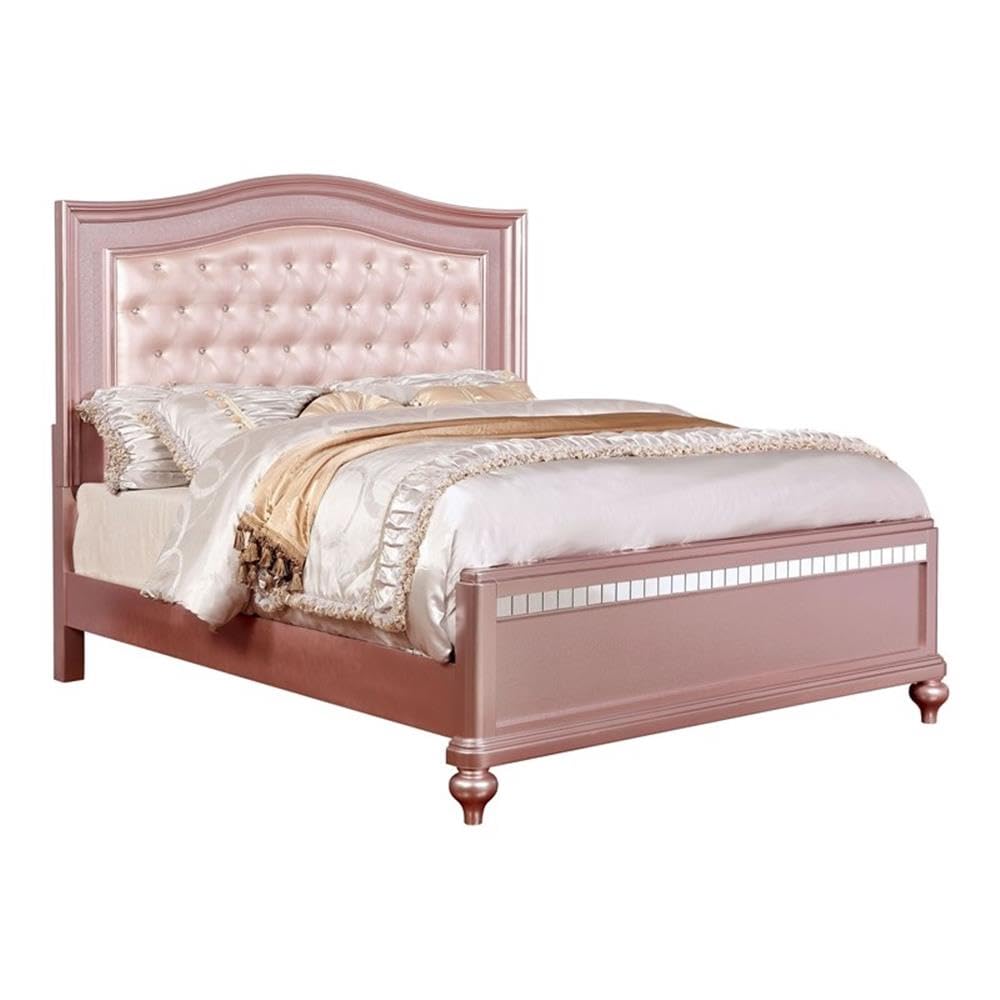 Furniture of America Paisley Contemporary Wood Queen Panel Bed in Rose Gold - Modern Bedroom Furniture for Home Decor & Master Suite Upgrade