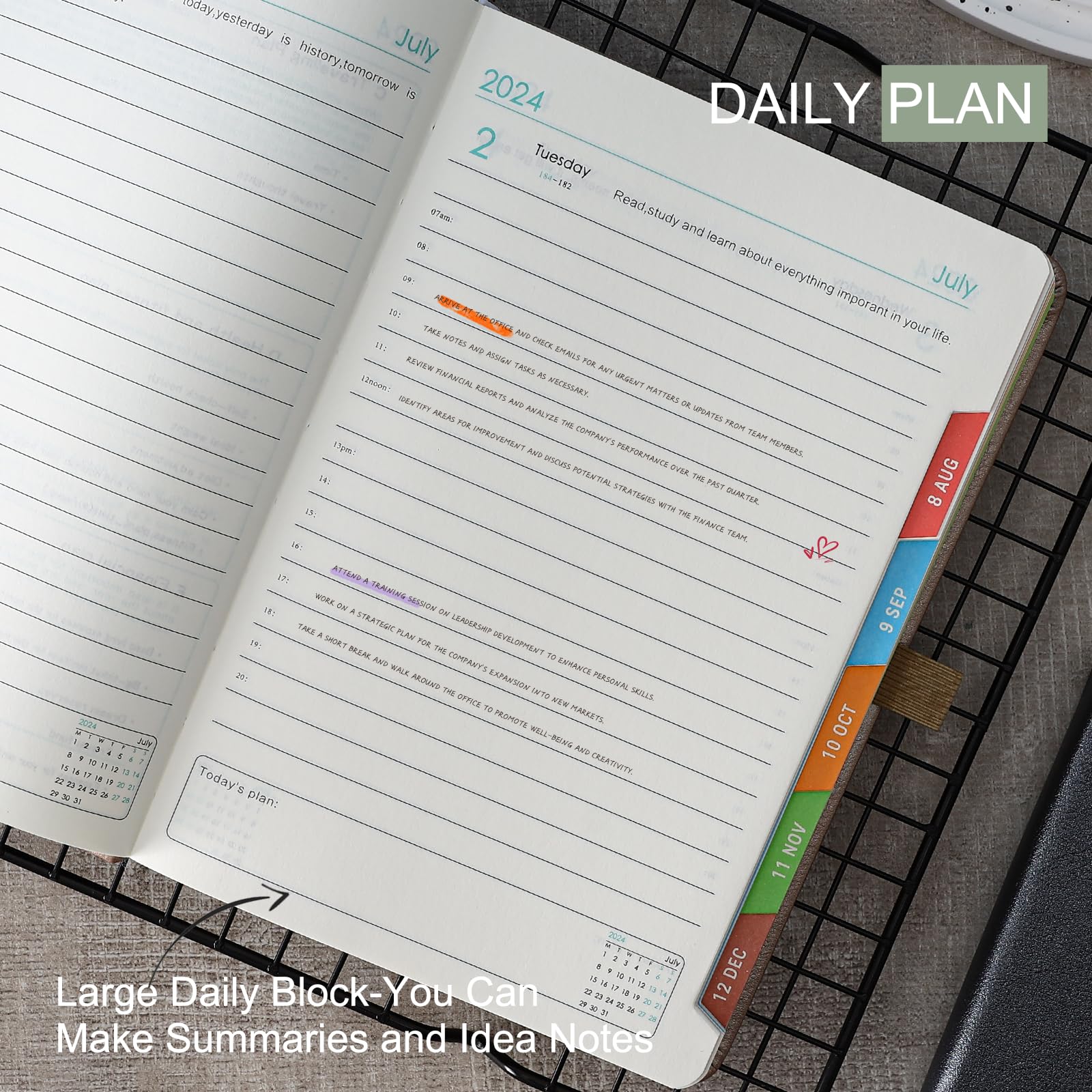 2024-2025 A5 Daily Planner Hardcover - Academic Diary July 2024 to June 2025 with Color Tabs, Pen Holder & Inner Pocket | 400 Ivory Thick Pages, Gold Foil | Perfect for Students, Professionals & Goal Tracking