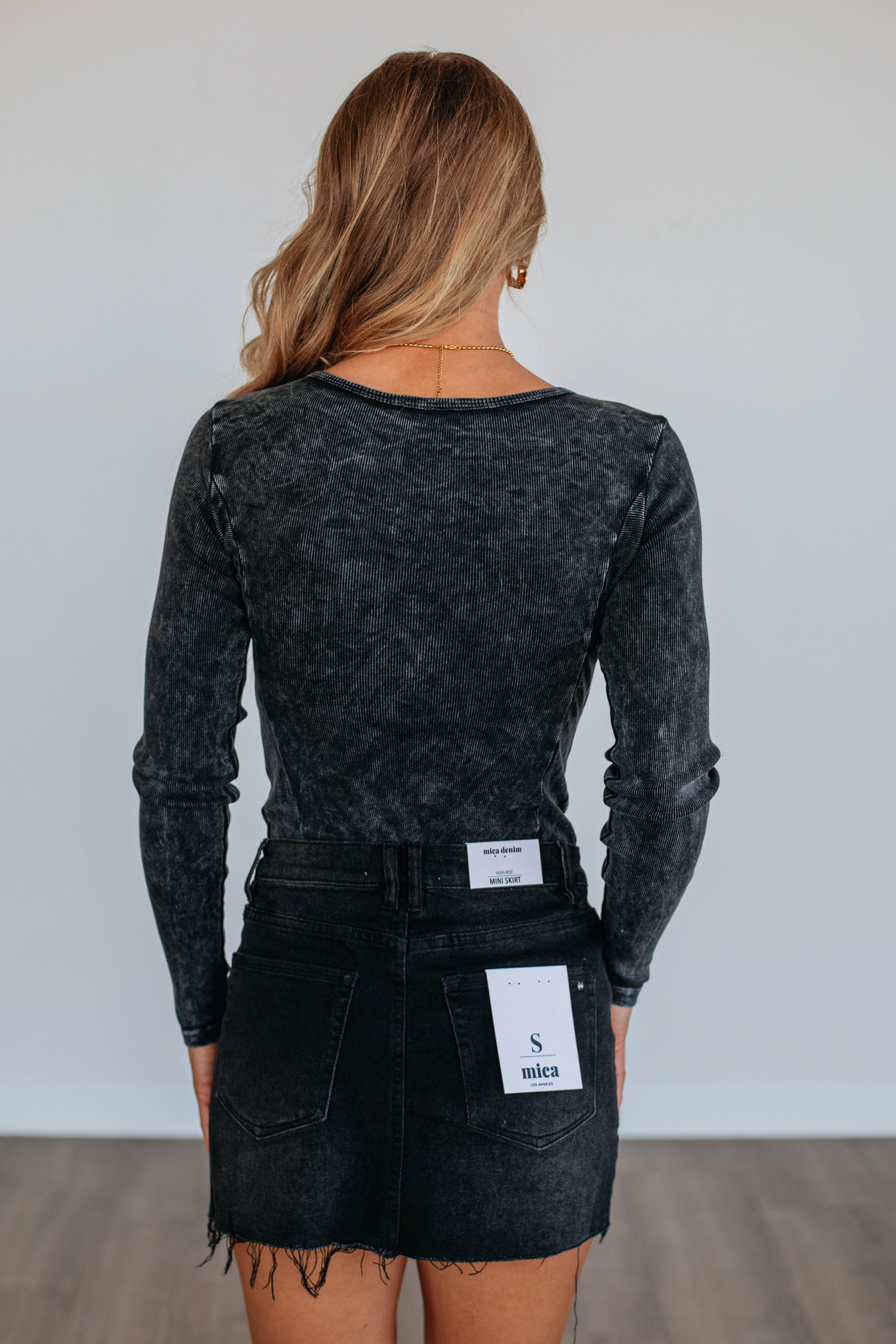 Braelyn Ribbed Bodysuit for Women - Stretchy Slim Fit T-Shirt Bodysuit in Charcoal Gray | Casual Outfits, Layering, Everyday Wear