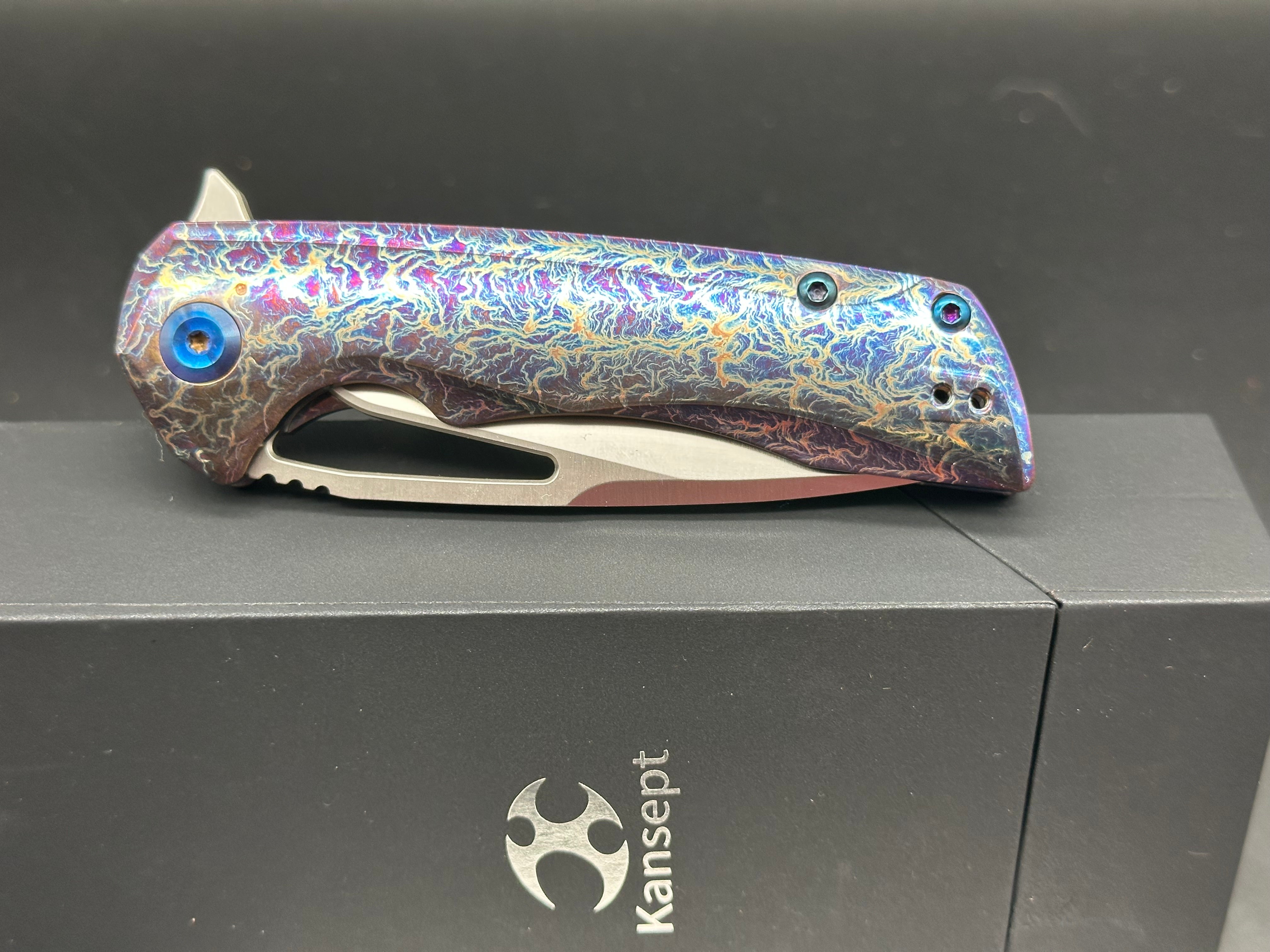 KANSEPT KRYO Lightning Strike Titanium Handle Folding Pocket Knife with S35VN Plain Edge - EDC, Outdoor Camping, Survival Gear