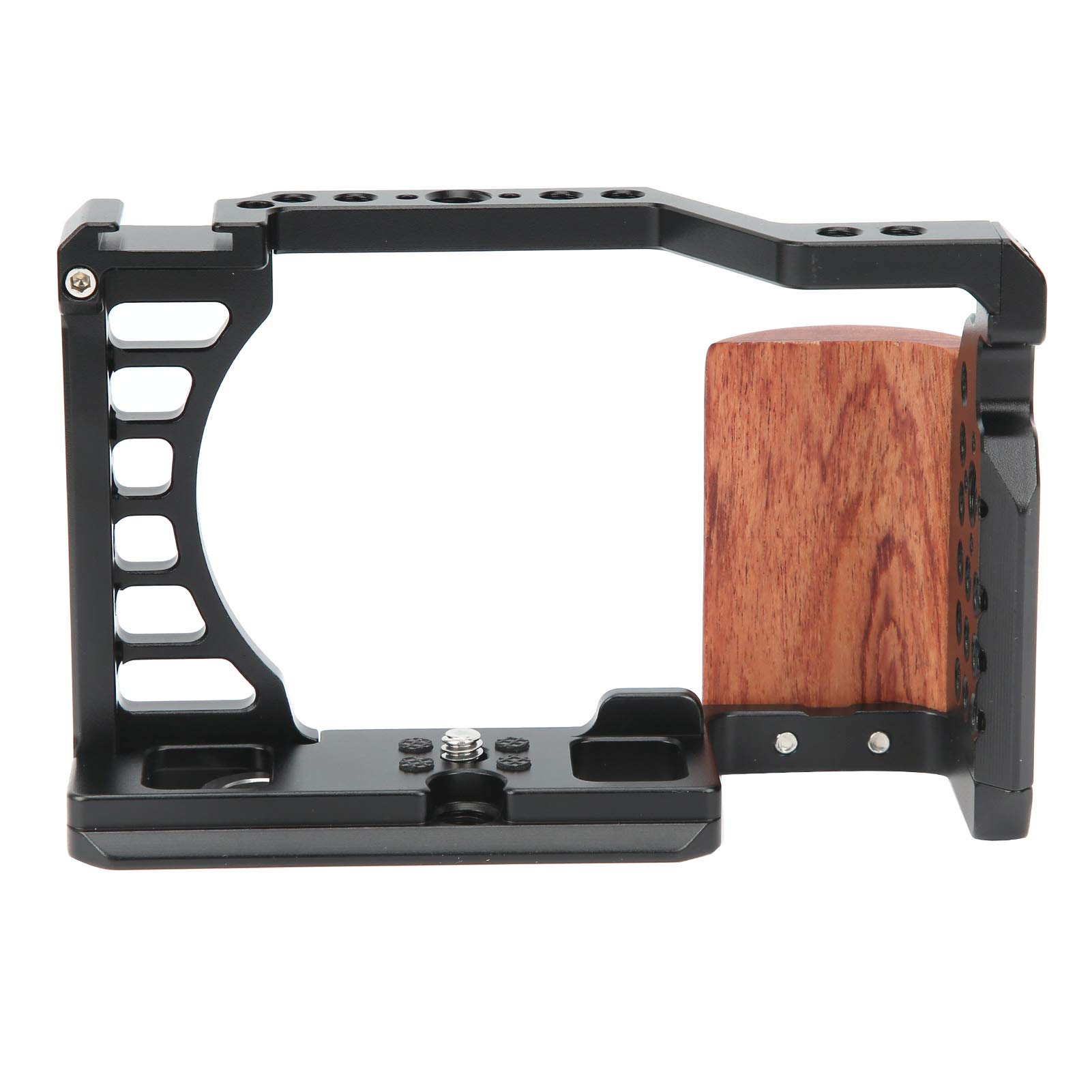Professional Vlog Camera Cage for Sony A7C - Video Stabilizer Shooting Cage Kit with Ergonomic Wooden Handle Grip, 1/4in & 3/8in Screw Holes, Cold Shoe Mount - Perfect for YouTube Vlogging, Travel Filming & Content Creation