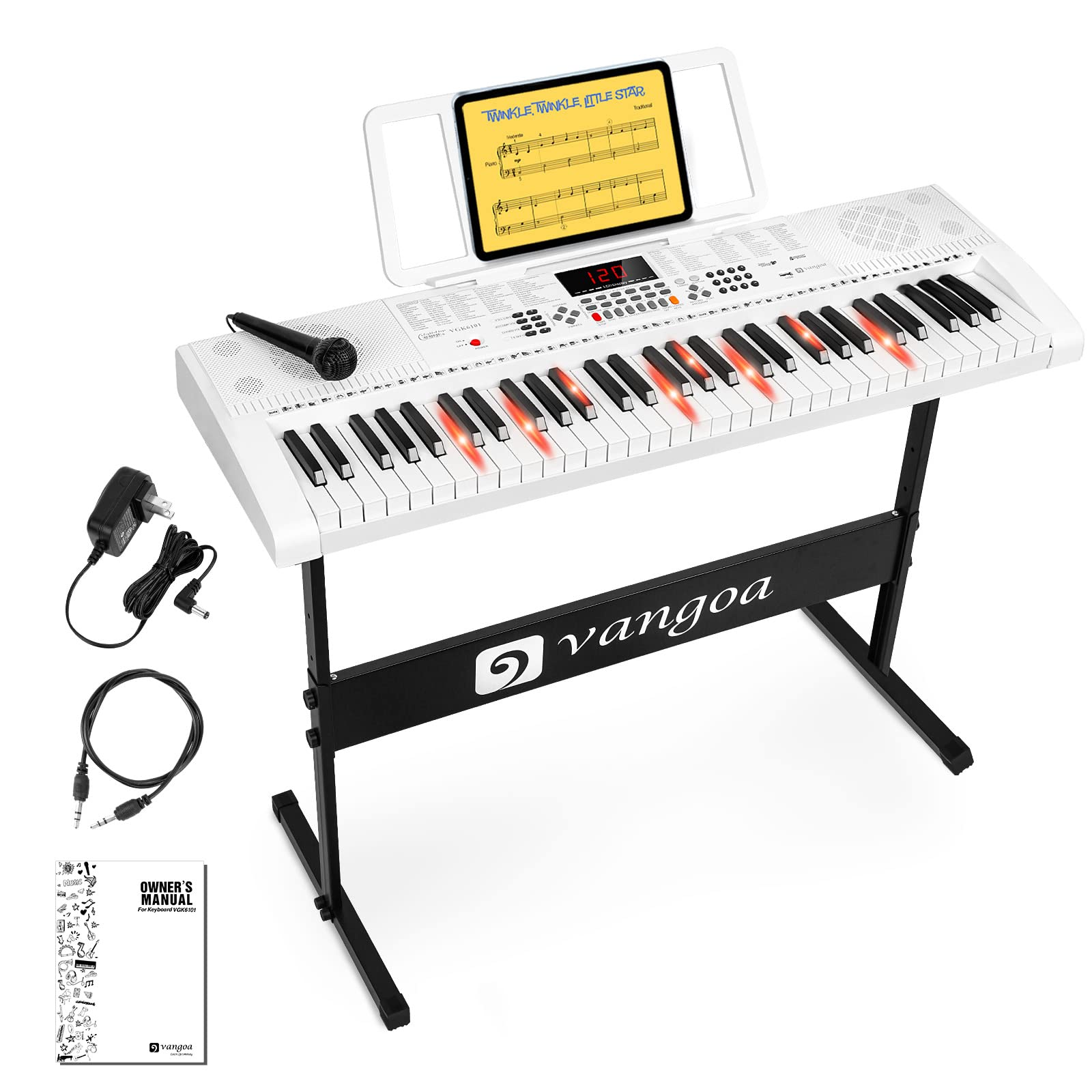 Vangoa VGK6101 61-Key Light-Up Electric Keyboard Piano with Stand - Full-Size Digital Piano for Beginners, Kids, Teens & Adults - 3 Teaching Modes - Perfect for Home Practice, Music Lessons & Live Performances