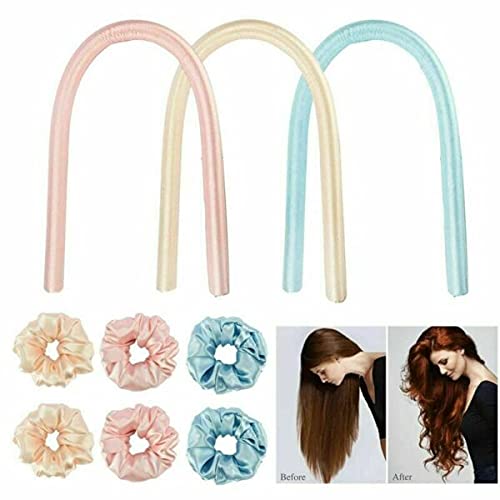 Heatless Hair Curler Set - Silk No Heat Hair Rollers with Headband, Jaw Clip & 2 Scrunchies for Long/Medium Hair | Sleeping Hair Curlers for Overnight Waves & Natural Curls | Pink Hair Styling Accessories for Women & Girls