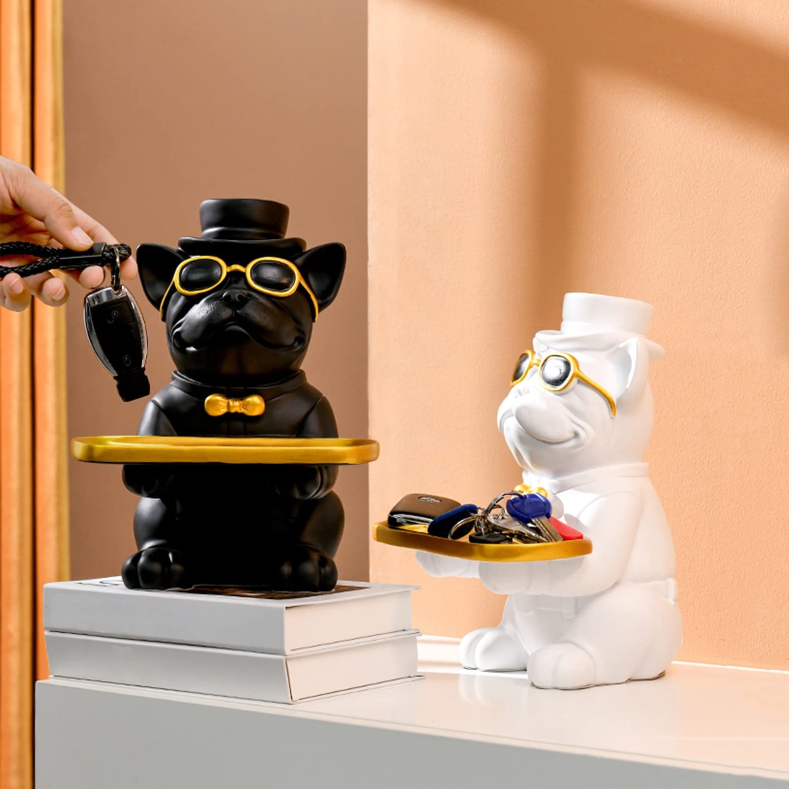 JKGHK Black Resin Storage Statue - Elegant Gentleman Dog Sculpture with Tray | Modern Home & Office Decoration | Desktop Organizer for Jewelry, Keys, Candy | Perfect Gift for Pet Lovers & Home Decor Enthusiasts