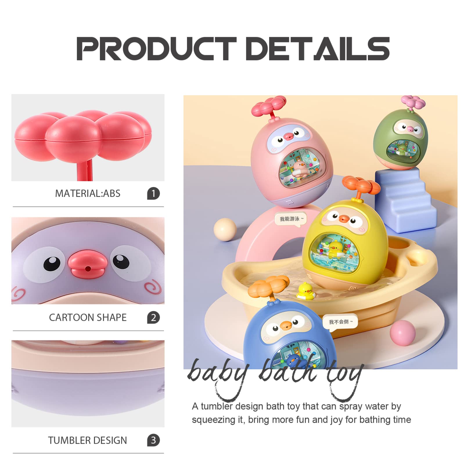 FAVOMOTO 3-Piece Baby Bath Toys Set - Cute Animal Floating Water Toys for Toddlers & Infants - BPA-Free ABS Plastic Shower & Pool Fun (Pink) - Perfect for Bathtime, Sensory Play & Early Learning