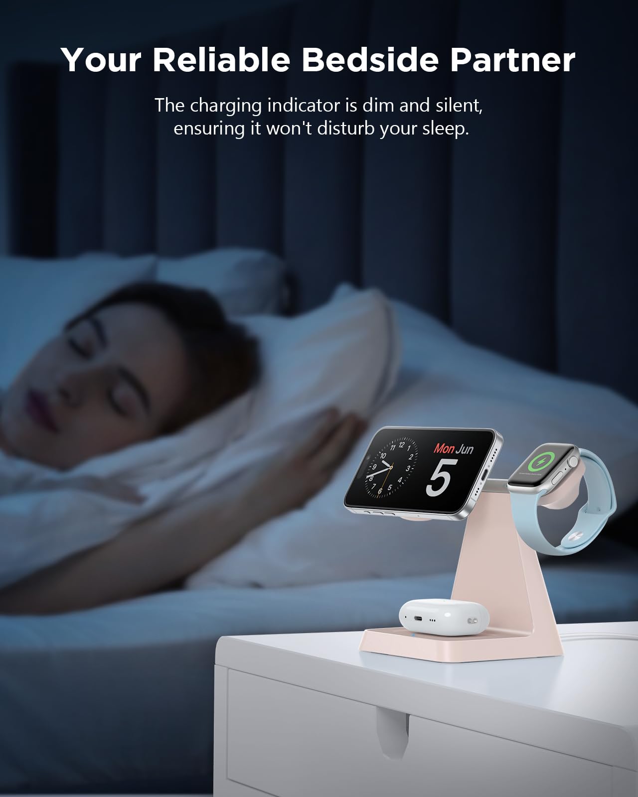 3-in-1 Magnetic Wireless Charging Station for iPhone 16/15/14/13/12 Pro Max & Apple Watch - Fast Qi-Certified Charger Stand for Multiple Devices | Perfect for Nightstand, Office Desk & Travel