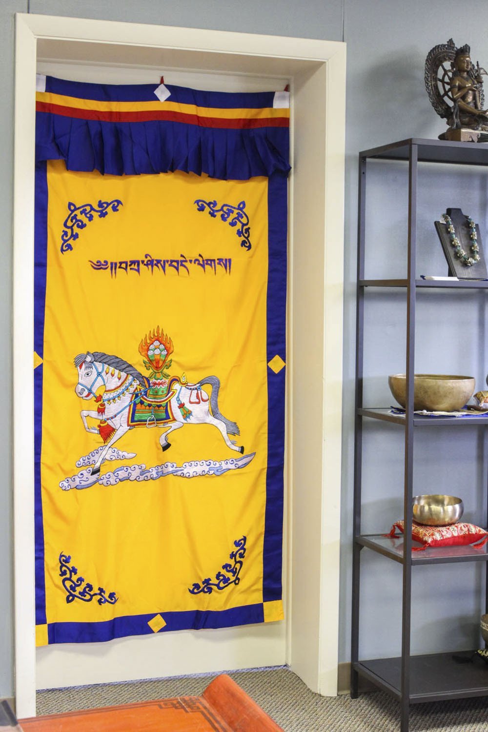 Golden Yellow Windhorse Door Curtain - Tibetan Prayer Flag Design for Home Decor & Spiritual Protection | Perfect for Living Room, Bedroom, or Entryway