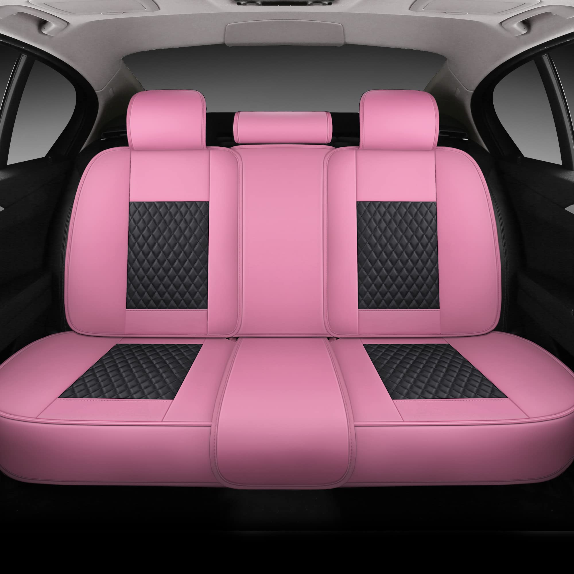 Premium INZU Universal 5-Seat Car Seat Covers Set - Synthetic Leather, Airbag Compatible for Most Cars & SUVs (Black/Pink) - Perfect for Family Road Trips, Daily Commutes & Pet Protection