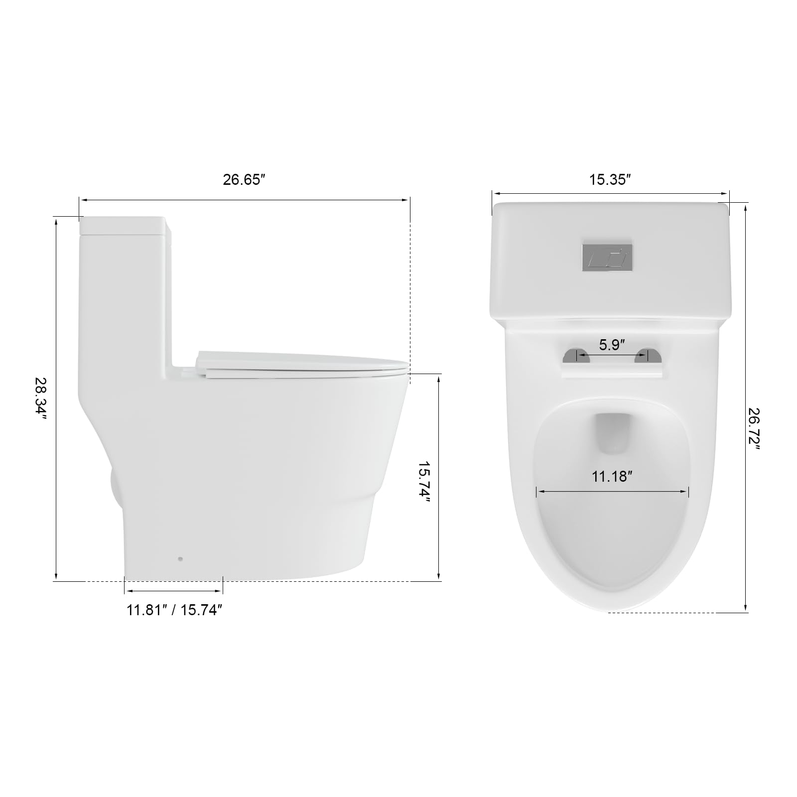 Dual Flush Elongated One Piece Toilet - 12