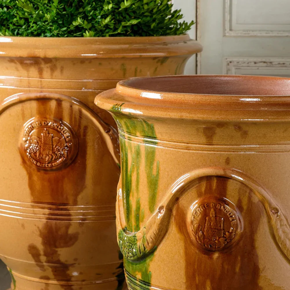 Anduze Outdoor Terra Cotta Planter with Enamel Finish - Large Garden Flower Pot for Patio, Balcony & Backyard Decor - Weather-Resistant Plant Container for Herbs, Succulents & Flowers