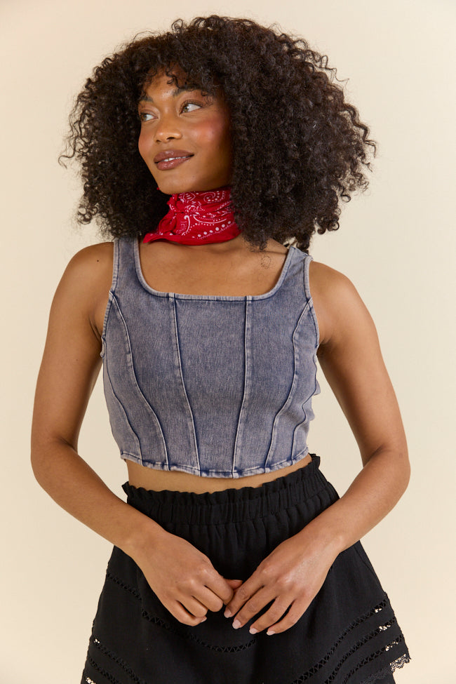 Dallas Daydreams Denim Corset Top - Vintage Inspired Bustier for Women | Perfect for Music Festivals, Date Nights & Layered Outfits