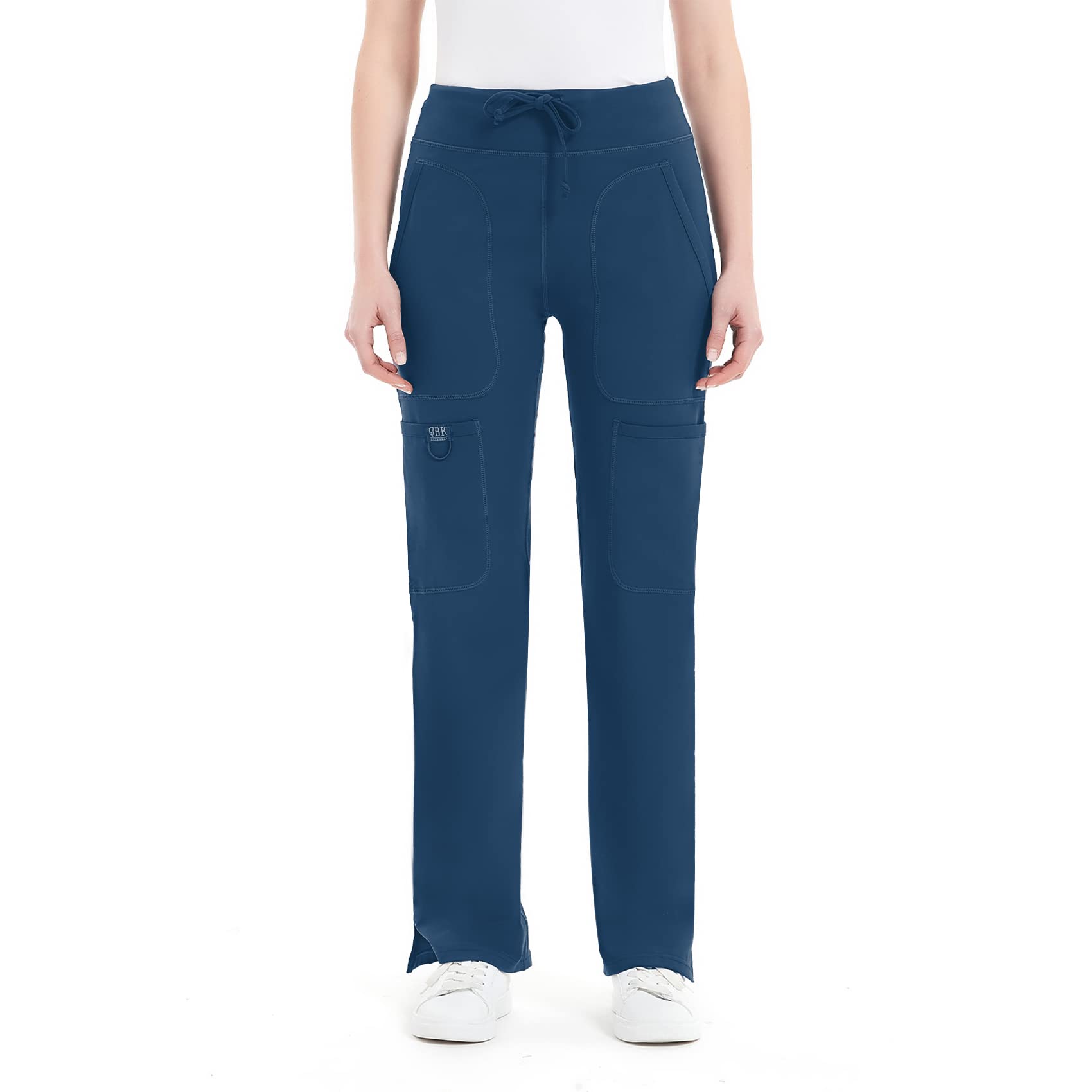 QBK Women's Mid Rise Yoga Scrub Pants - 5 Pocket Cargo Work Pants for Yoga, Nursing & Outdoor Activities | Comfortable Stretchy Workwear for Healthcare Professionals & Active Lifestyles