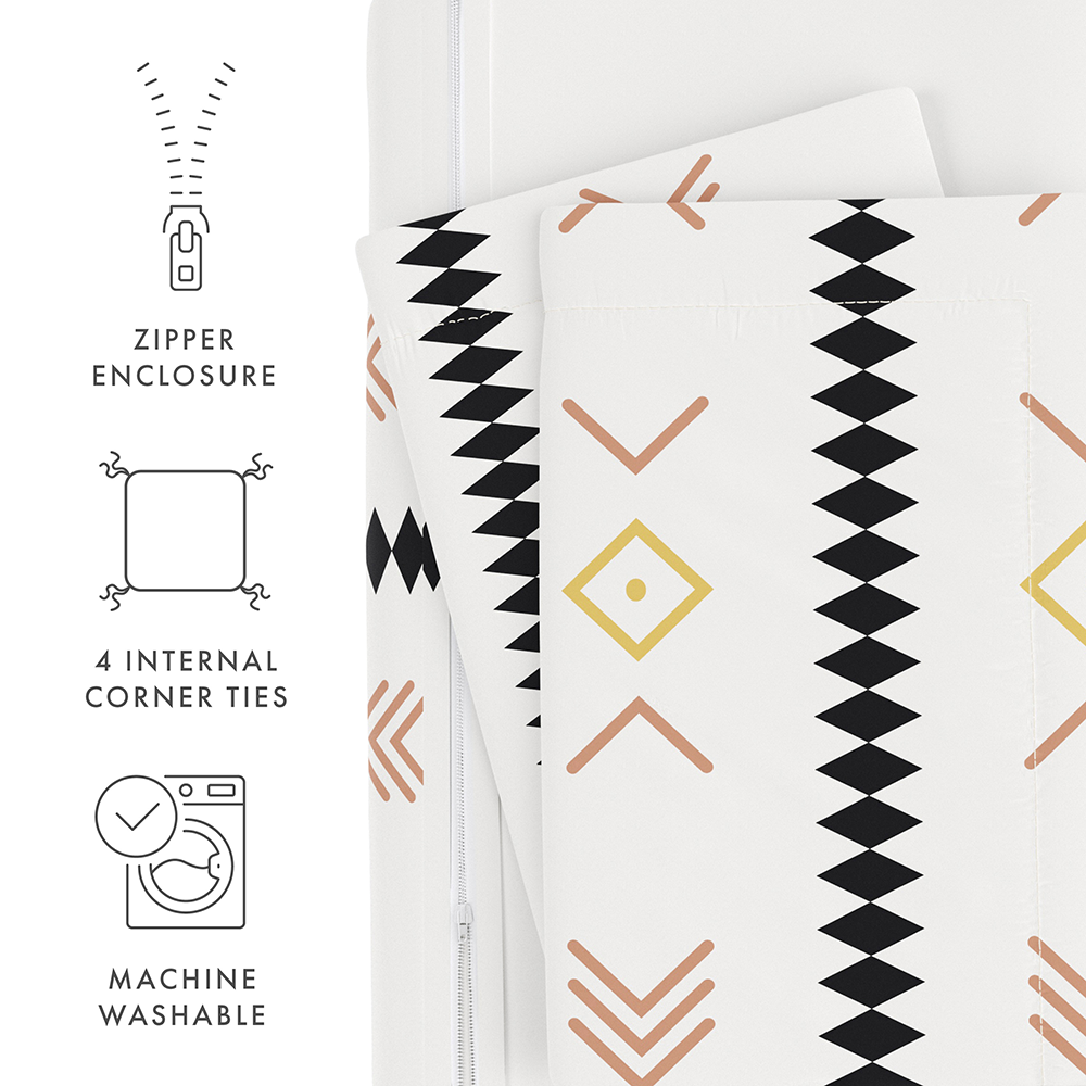 Natural Geo Lines Pattern 3-Piece Duvet Cover Set - Queen Size, 100% Cotton Boho Bedding - Perfect for Modern & Bohemian Bedroom Decor