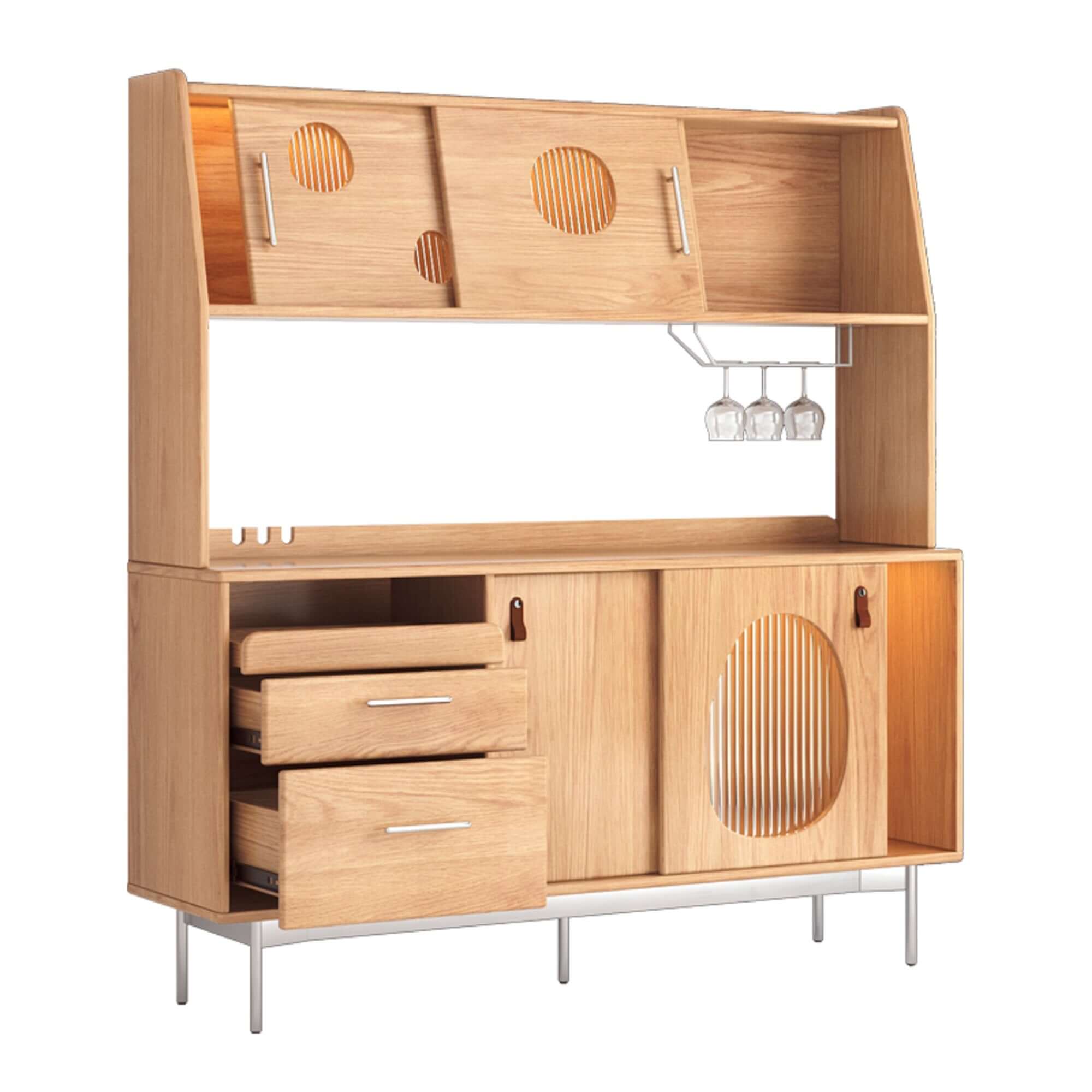 Large Capacity Wooden Sideboard with Wine Cabinet - 2-Tier Kitchen Storage for Dining Room & Living Room Organization