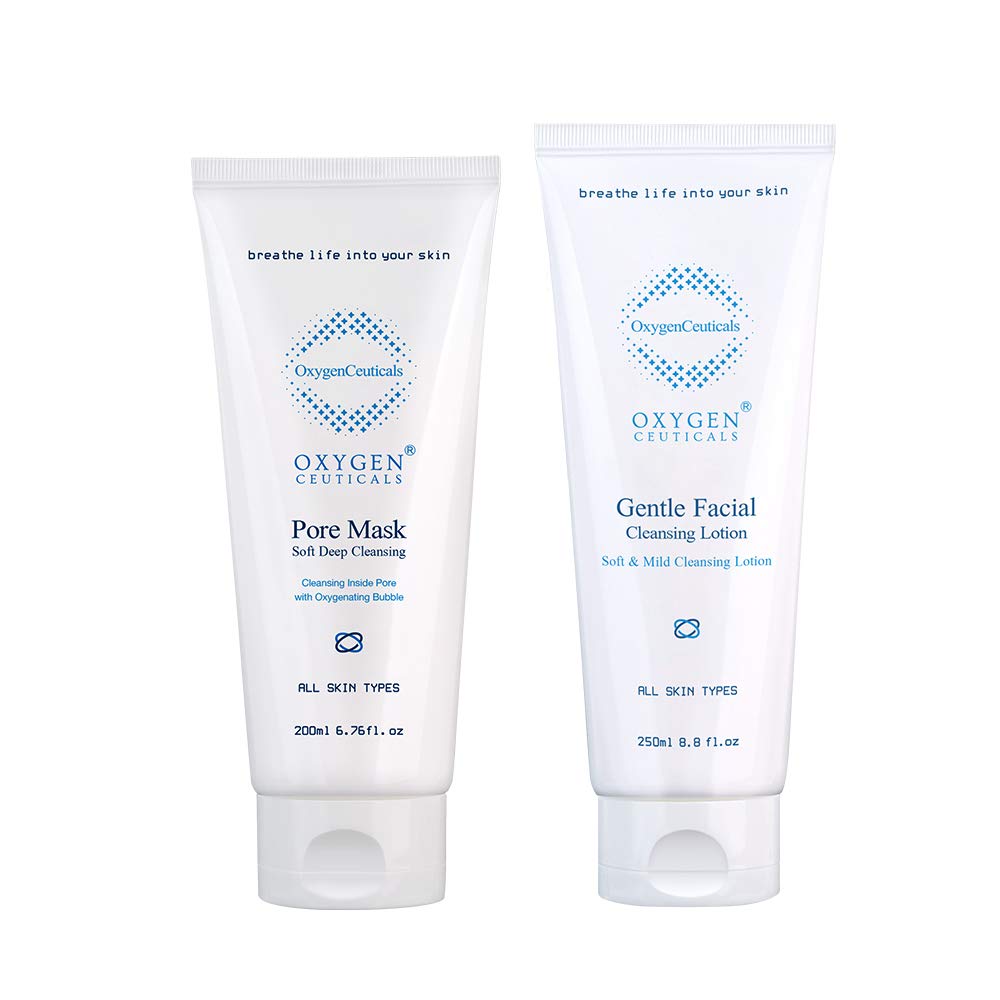 Korean Skin Care Beauty Set - Double Cleanse Treatment Bundle for Sensitive Skin | Pore Mask 200ml + Gentle Facial Cleansing Lotion 250ml | Perfect for Daily Deep Cleansing & Pore Refining Routine