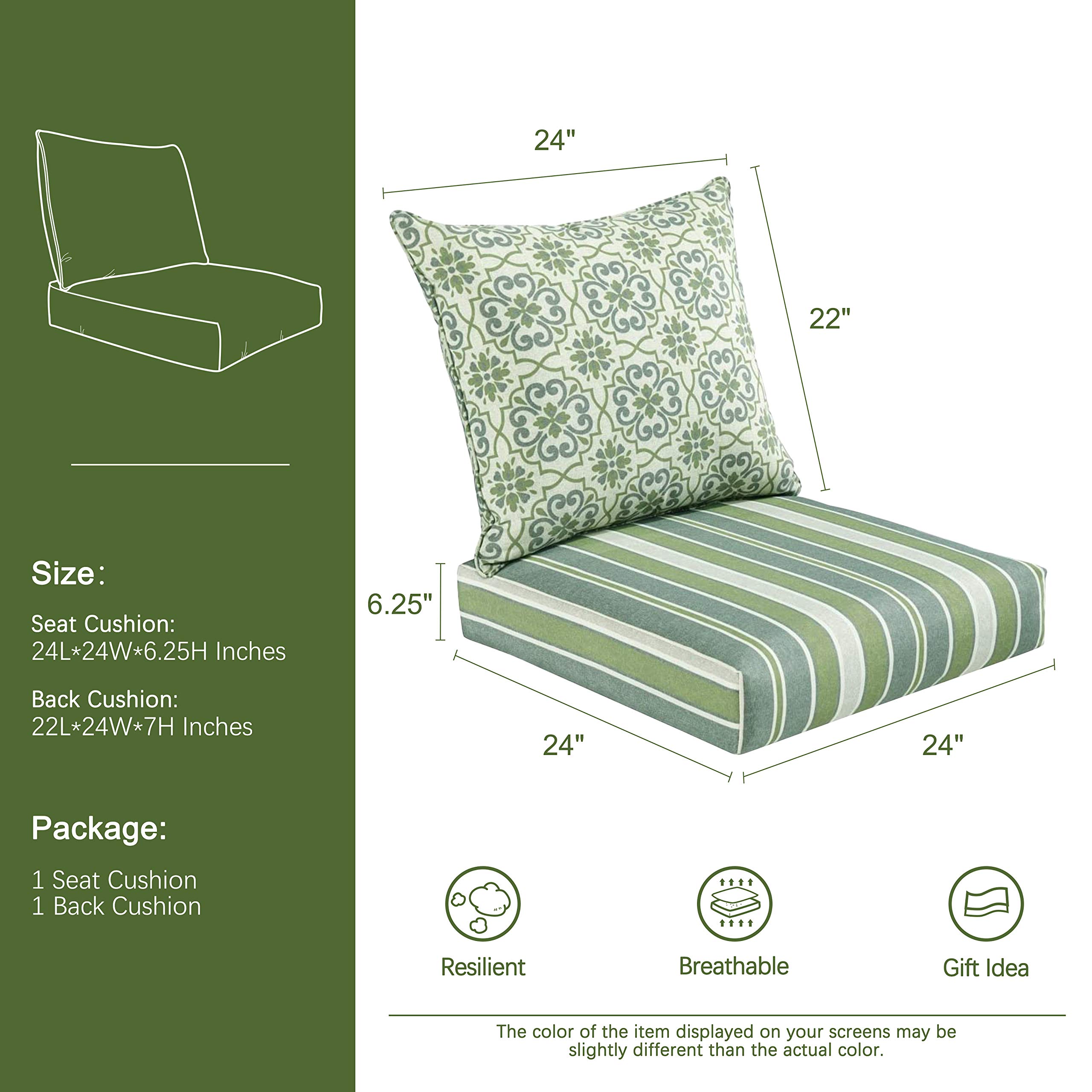 BOSSIMA Indoor Outdoor Chair Cushion Set - Light Yellow Cream Speckle Pattern Deep Seat Cushions for Patio, Deck, Porch & Living Room - Spring Summer Seasonal Replacement Cushions (2-Piece Set)