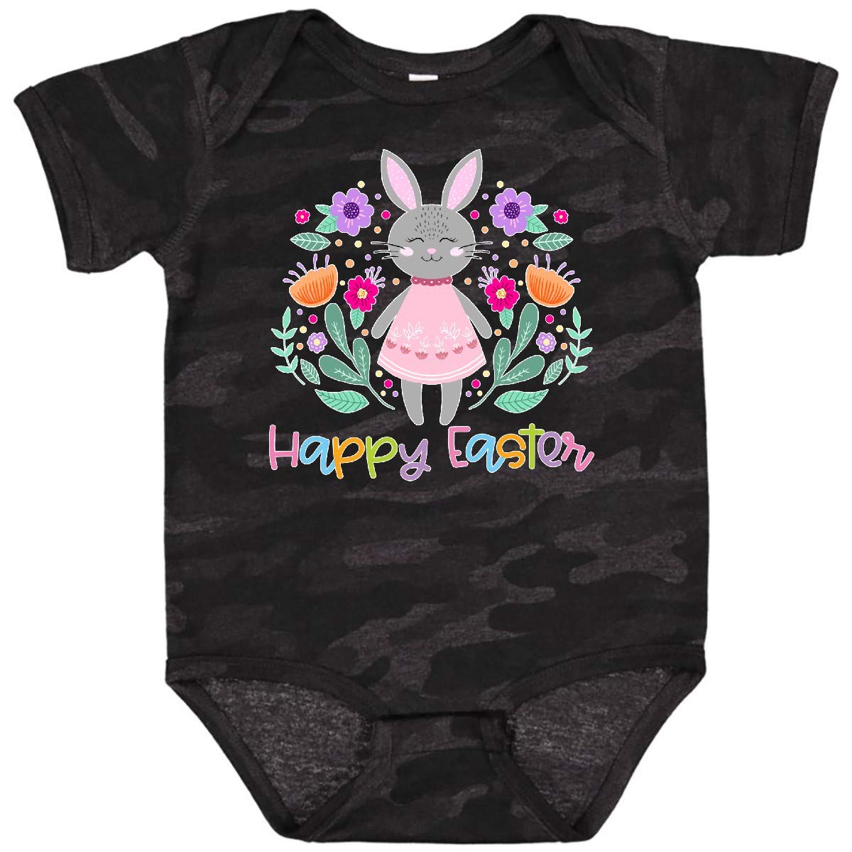 Inktastic Happy Easter Scandinavian Bunny with Flowers Baby Bodysuit - Cute Easter Outfit for Infants, Unisex Easter Bunny Onesie for Newborn Photo Shoots & Family Celebrations