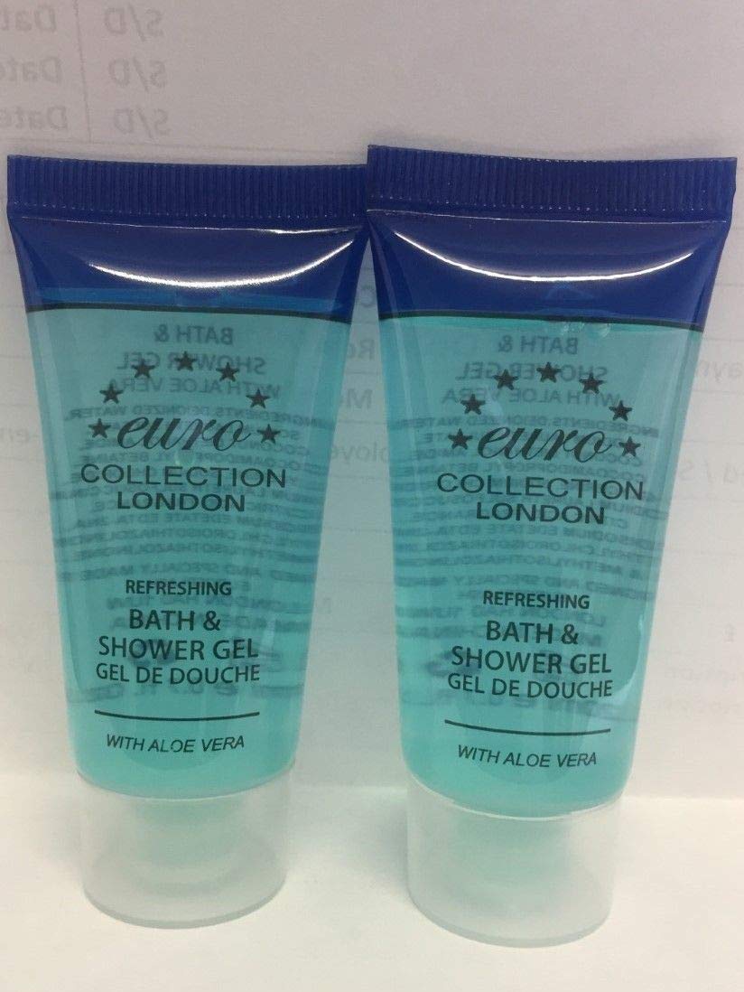 20ml Euro London Collection Aloe Vera Refreshing Bath & Shower Gel - Pack of 50 Tubes | Moisturizing Body Wash for Hotels, B&Bs, Gyms & Travel | Ideal for Guest Amenities & Personal Use