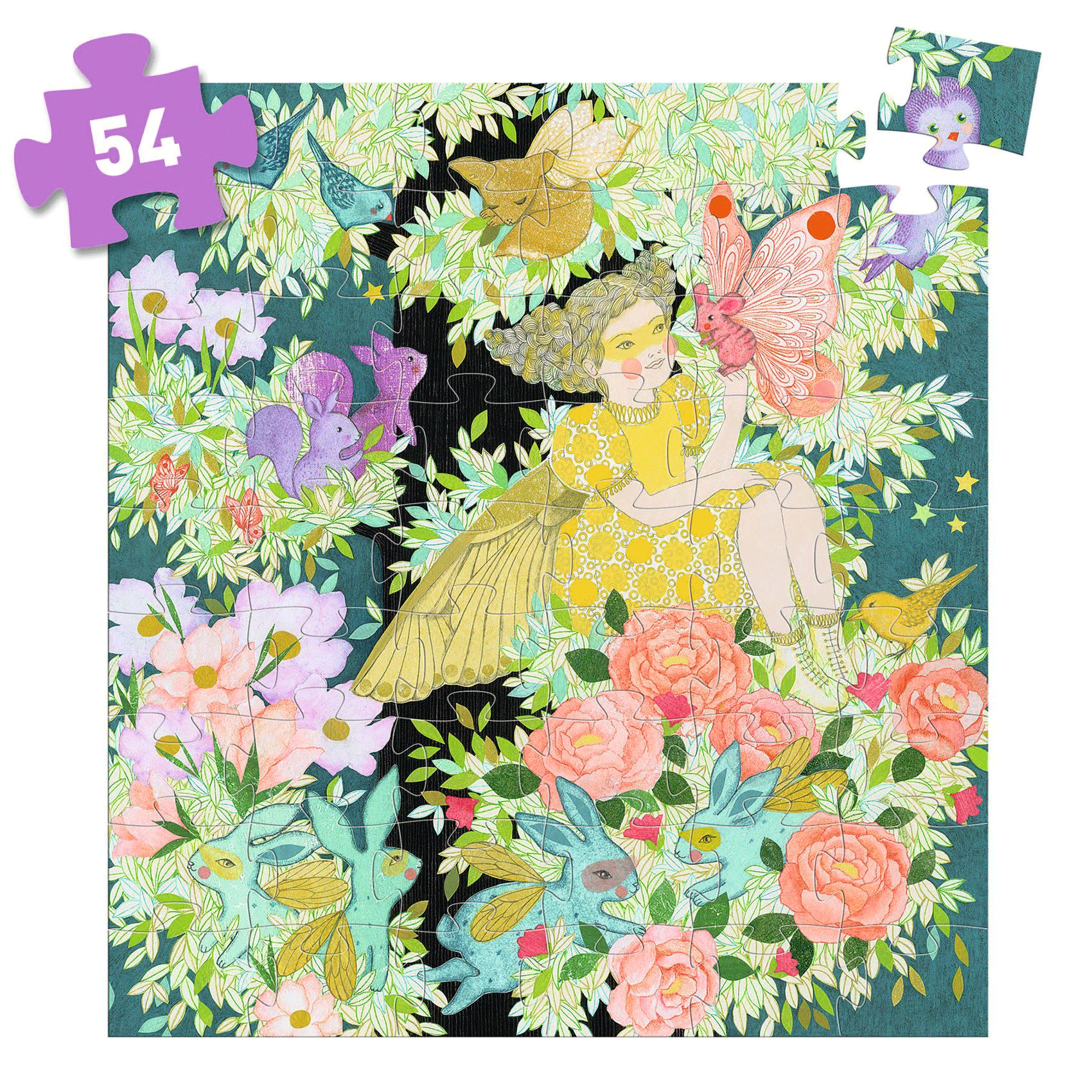 54-Piece Flora's Tree Puzzle by Djeco - Educational Wooden Jigsaw Puzzle for Kids Ages 4-8 | Perfect for Family Game Night & Preschool Learning Activities
