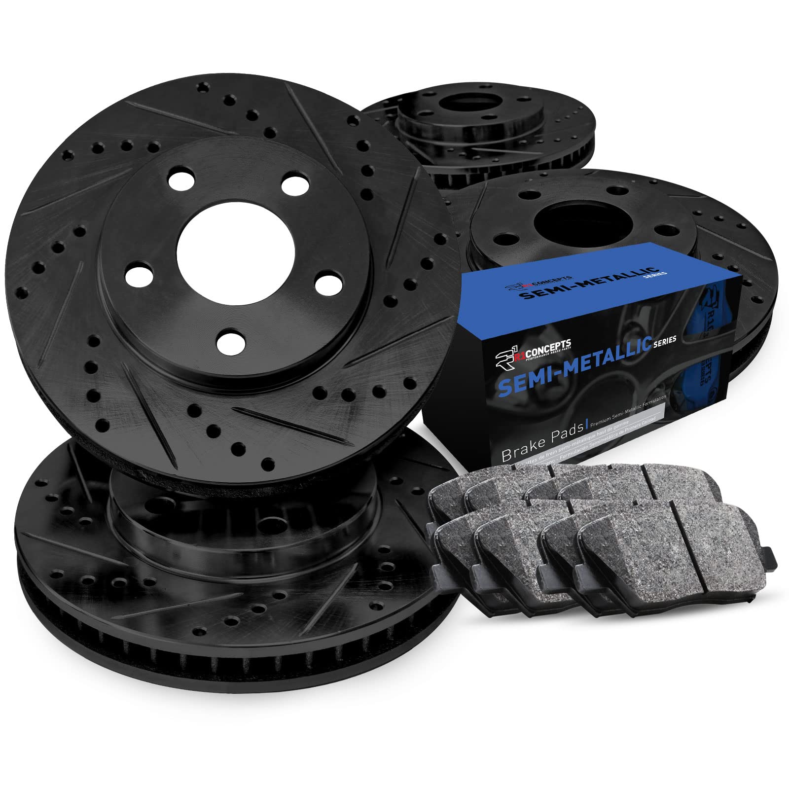 R1 Concepts Premium Front & Rear Brake Kit - Semi-Metallic Brake Pads & Rotors (CBC.35165.03) | High-Performance Braking for Cars, SUVs & Trucks | Perfect for Daily Commuting & Highway Driving