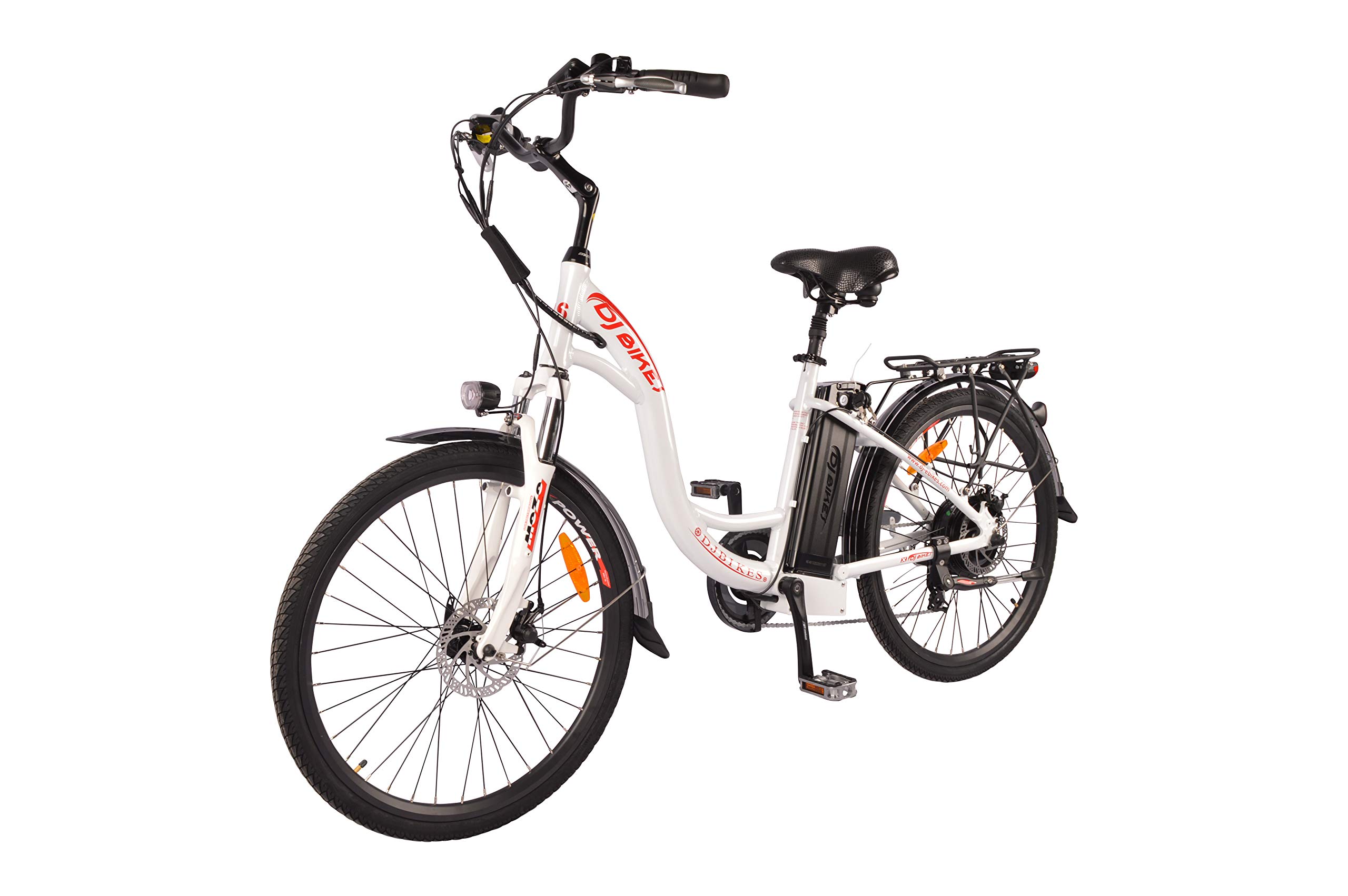 750W 48V 13Ah Step-Thru Electric Bike for Adults - Pearl White DJ City Commuter E-Bike with LED Lights, Fork Suspension & Shimano Gears - Perfect for Urban Commuting, Leisure Rides & Eco-Friendly Transportation