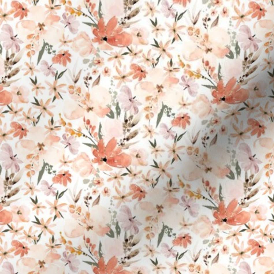Mini Micro Earth Floral Print Chiffon Fabric by The Yard - Peach Floral Flowers Design for Girls Spring Summer Dresses, Sewing Fashion Apparel & Home Decor | Perfect for DIY Clothing, Curtains, and Craft Projects