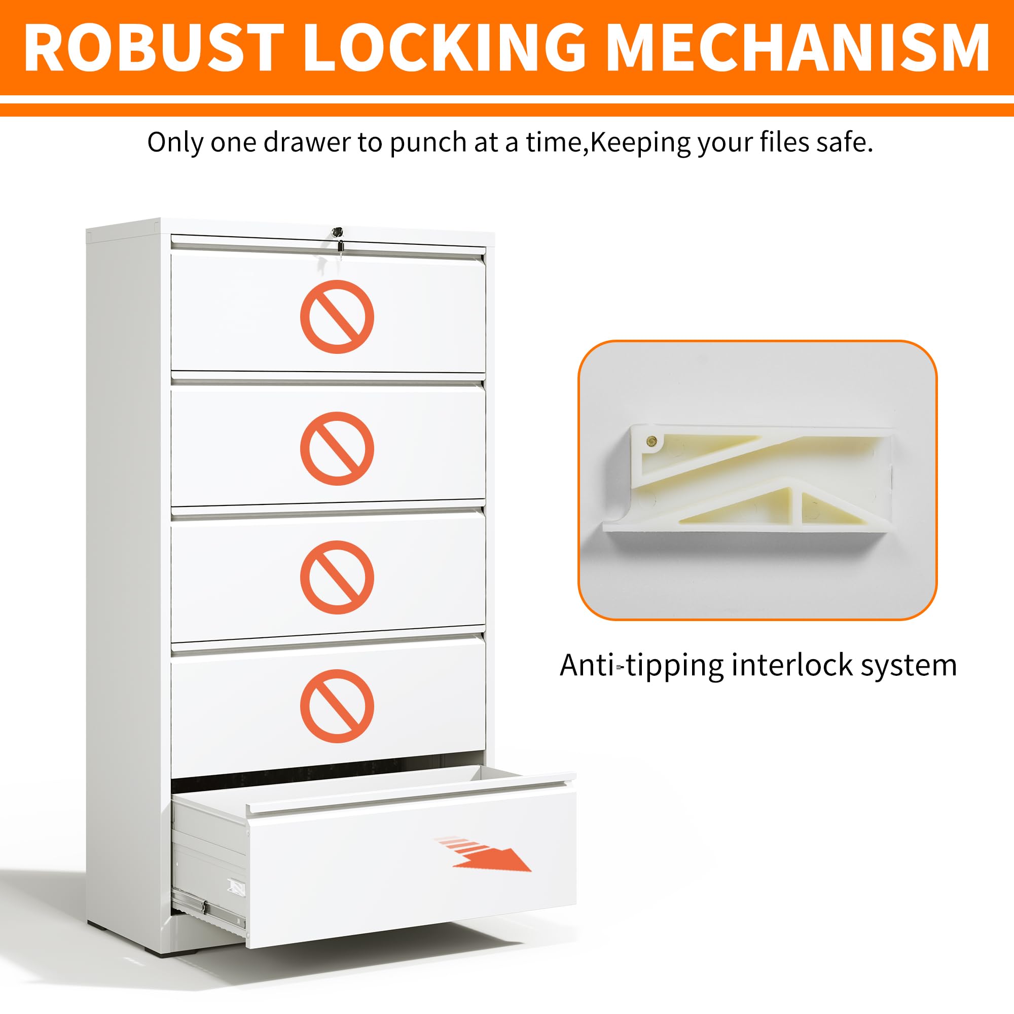 5-Drawer Heavy Duty Locking Lateral File Cabinet - Large Metal Home Office Storage for Legal & Letter Size Files (Assembly Required) - Perfect for Organizing Documents, Office Supplies & Home Office Storage