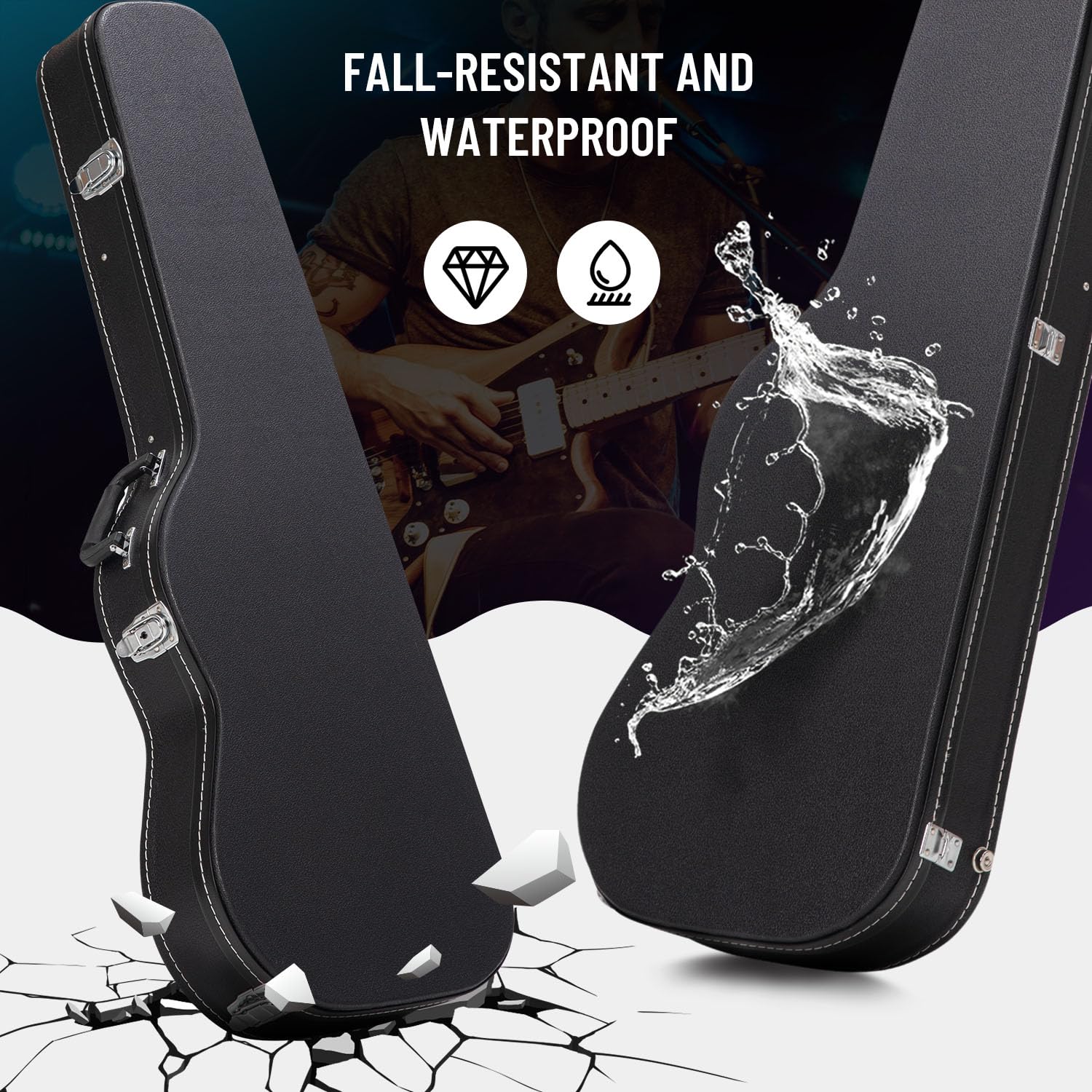 CAHAYA Electric Guitar Hardshell Case - 0.98inch Thick Padded Protection with Lock & 2 Keys - Portable ST Electric Guitar Bag (Black CY0343) for Travel, Gig & Storage