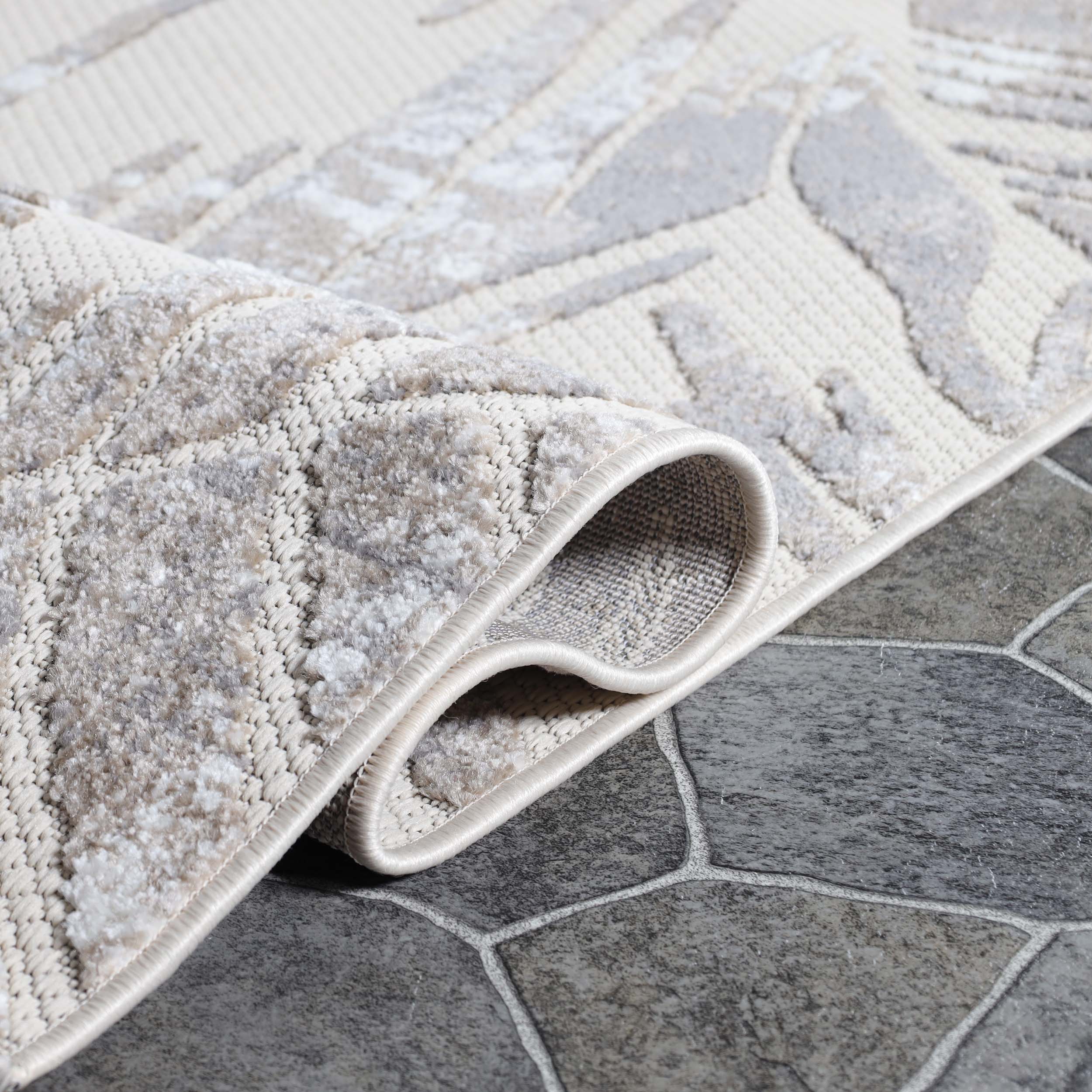 Botanical Leaves Modern Indoor/Outdoor Area Rug - Non-Slip Bohemian Runner for Living Room, Bedroom, Patio Decor | Eco-Friendly Home Accent Piece