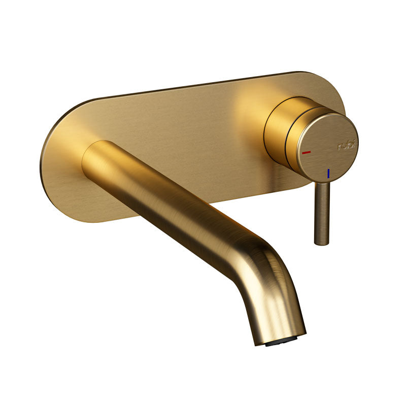 Rubi Vertigo Wall Mounted Bathroom Faucet with Drain - Modern Gold Finish for Vanity Sink - Perfect for Contemporary Home & Hotel Bathroom Decor