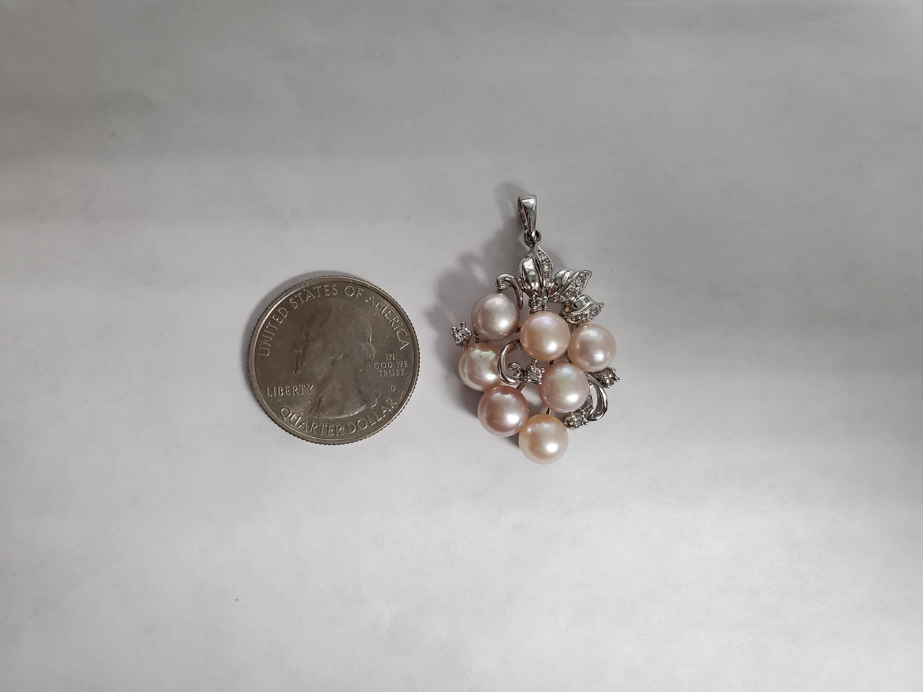 14k White Gold Freshwater Pink Pearl & Diamond Pendant Necklace .24cttw - Elegant Jewelry Gift for Women, Perfect for Weddings, Anniversaries & Special Occasions