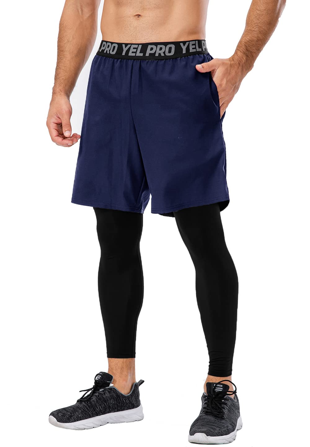 Queerier Men's 2-in-1 Running Shorts with Pockets - Compression Gym Shorts & Training Tights for Workout, Jogging, Yoga - Moisture Wicking Athletic Sweatpants for Men's Fitness & Active Lifestyle