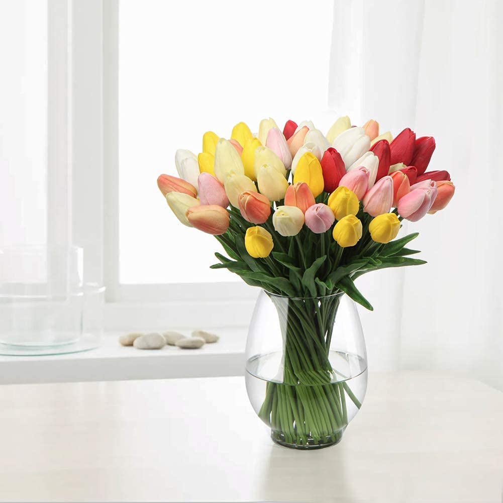 10 Pcs Real Touch Artificial Yellow Tulips - 13.5