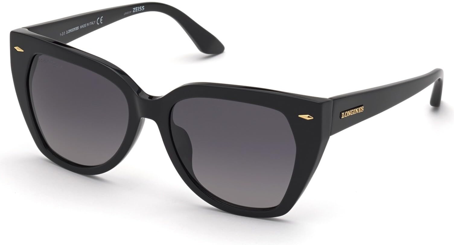 Longines LG 0016 -H 01B Polarized Sunglasses for Men & Women - Shiny Black/Gradient Smoke Lens - UV Protection - Fashion Luxury Eyewear for Driving, Beach & Outdoor Activities