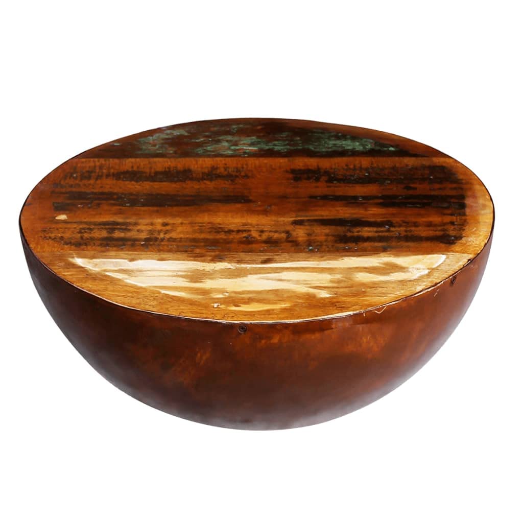 CHARMMA Modern Coffee Table - Bowl-Shaped Design with Steel Base & Reclaimed Solid Wood | Perfect for Living Room, Lounge, and Office Decor