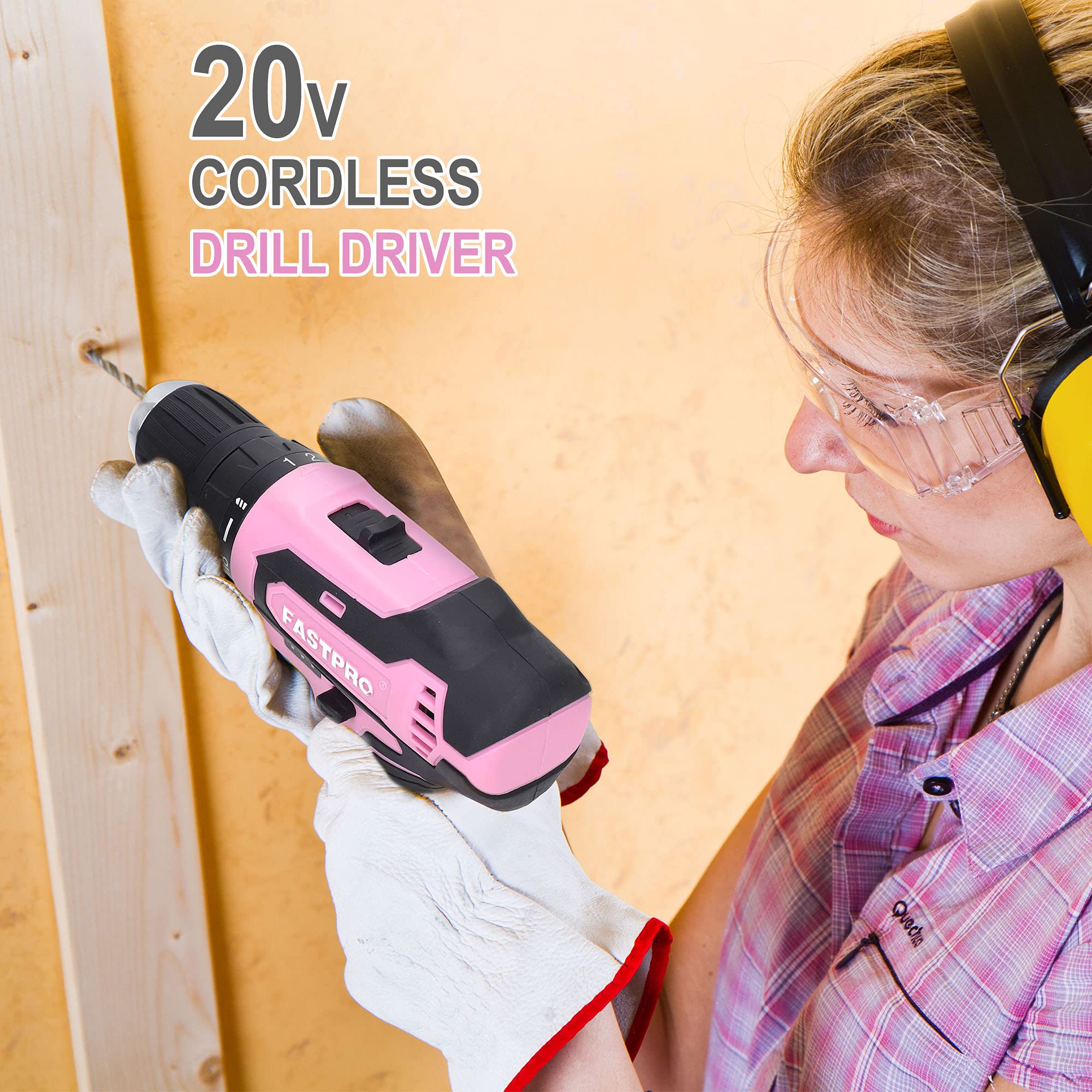 FASTPRO 220-Piece Pink Tool Set for Women - Home Repair Tool Kit with 20V Cordless Lithium-Ion Drill Driver - Perfect for DIY Projects, Household Repairs & Crafting