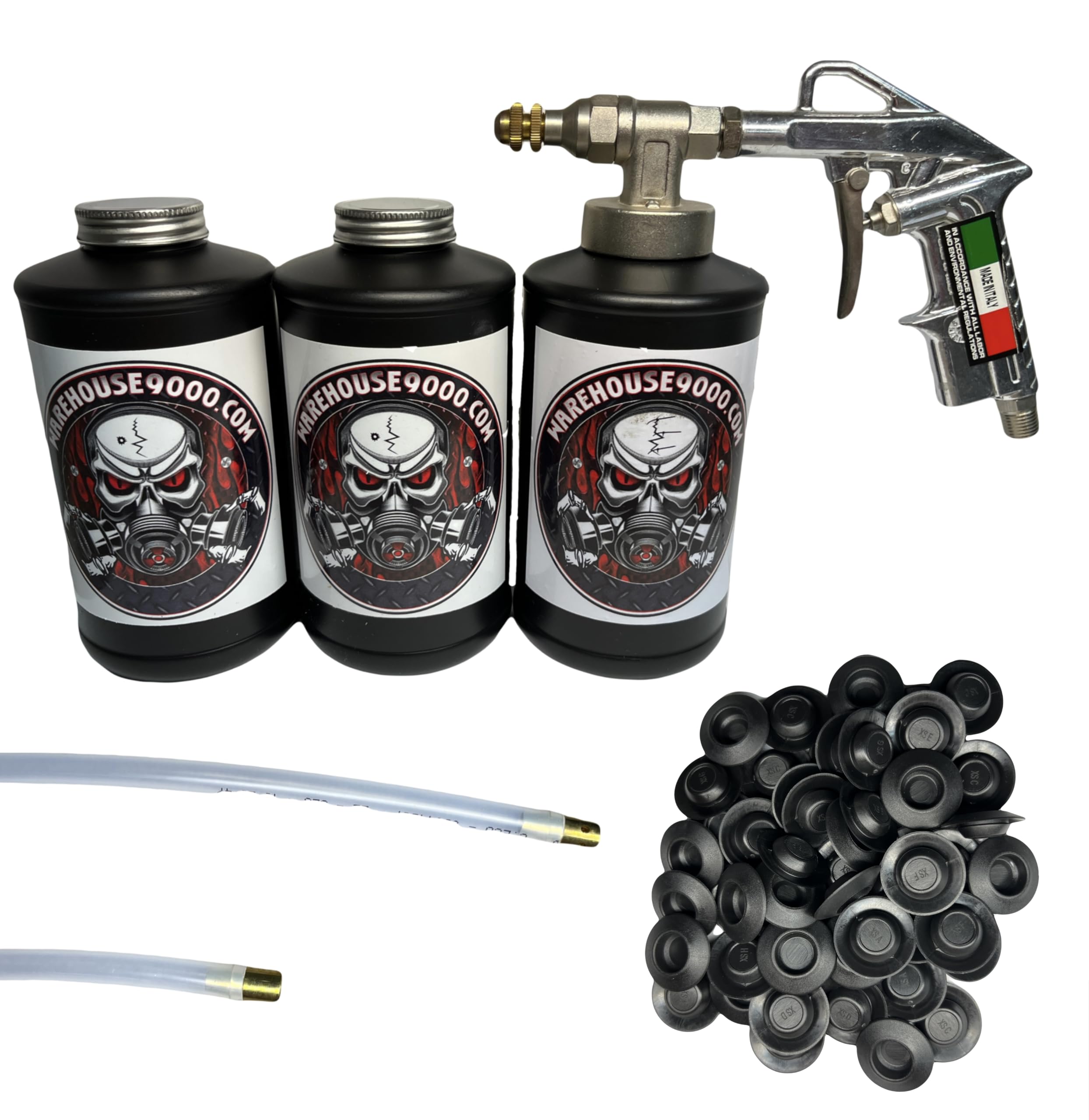 Professional Undercoating Gun Kit with 2 Spray Wands, 3 Quart Bottles & 50 Rust Plugs - Complete Car Rust Protection Solution for DIY Auto Underbody Coating & Truck Frame Protection