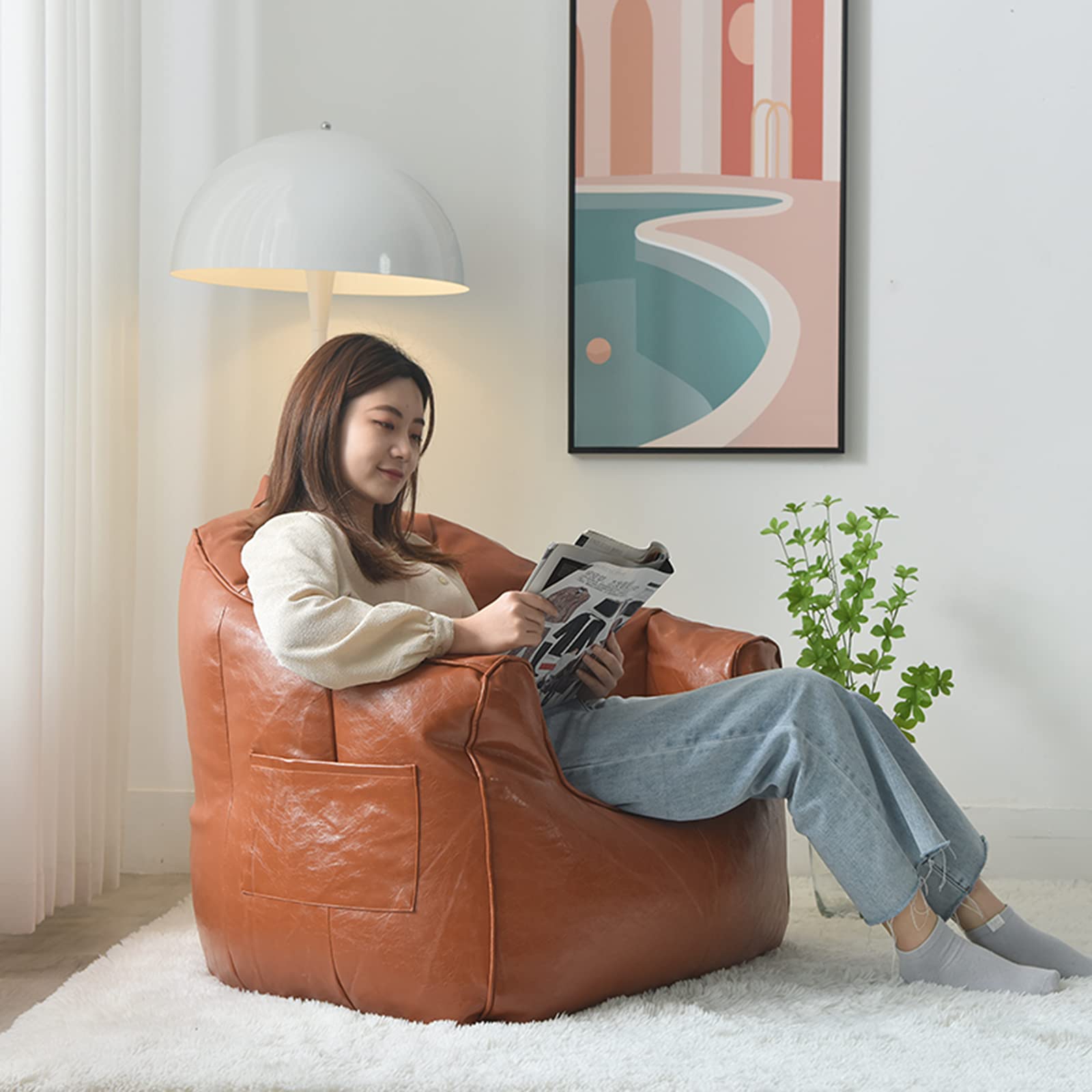 Waterproof PU Leather Bean Bag Chair Cover - No Filling, Gaming & Lounge Accessory for Teens, Adults & Pets - Perfect for Dorm, Living Room, Bedroom & Home Decor (Brown)