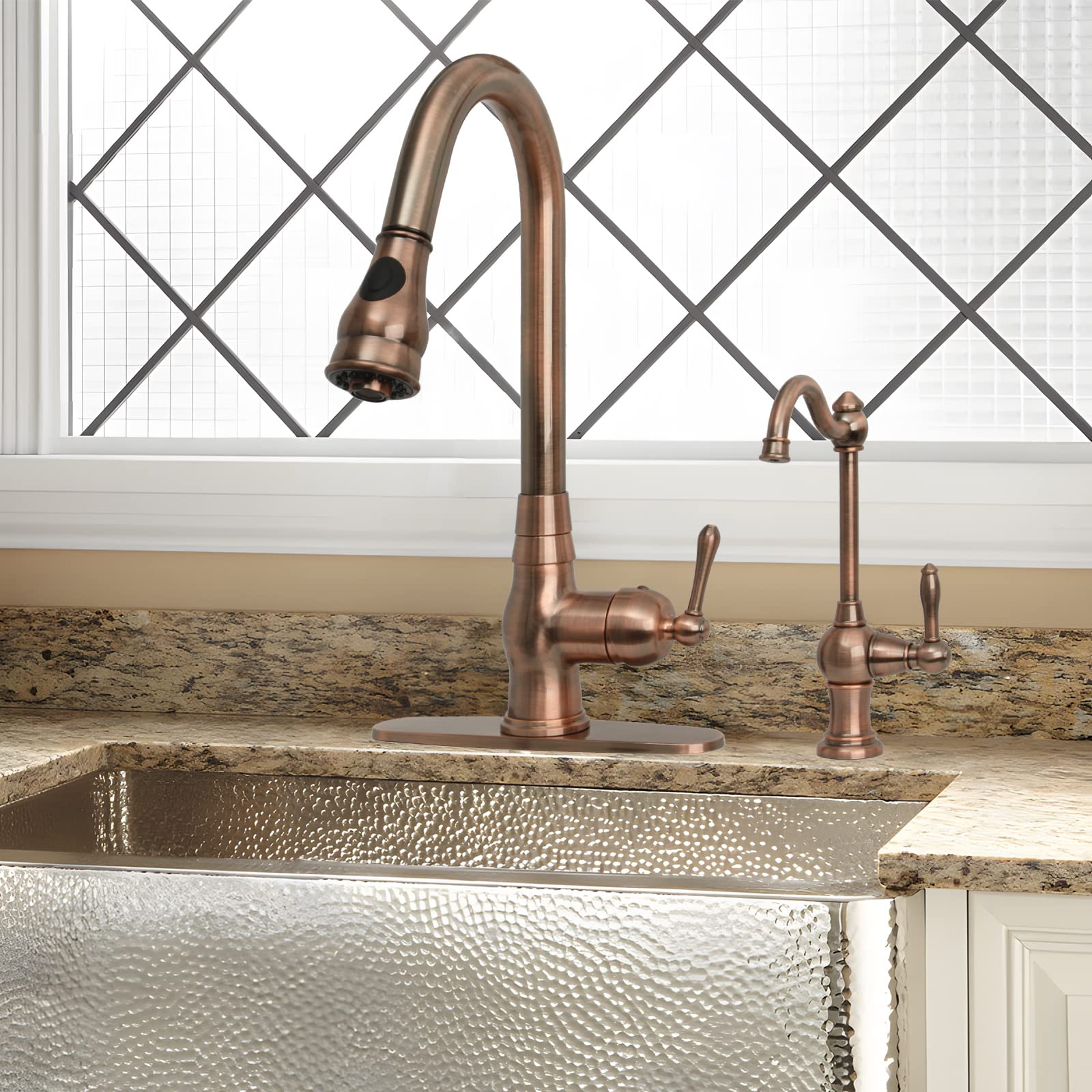 Akicon 100% Lead-Free Brass Kitchen Water Filter Faucet - Fits Most Reverse Osmosis & Water Filtration Systems (Non-Air Gap, Cold Water Only) - Antique Copper Finish for Pure Drinking Water - Perfect for Home, Office, and RV Use