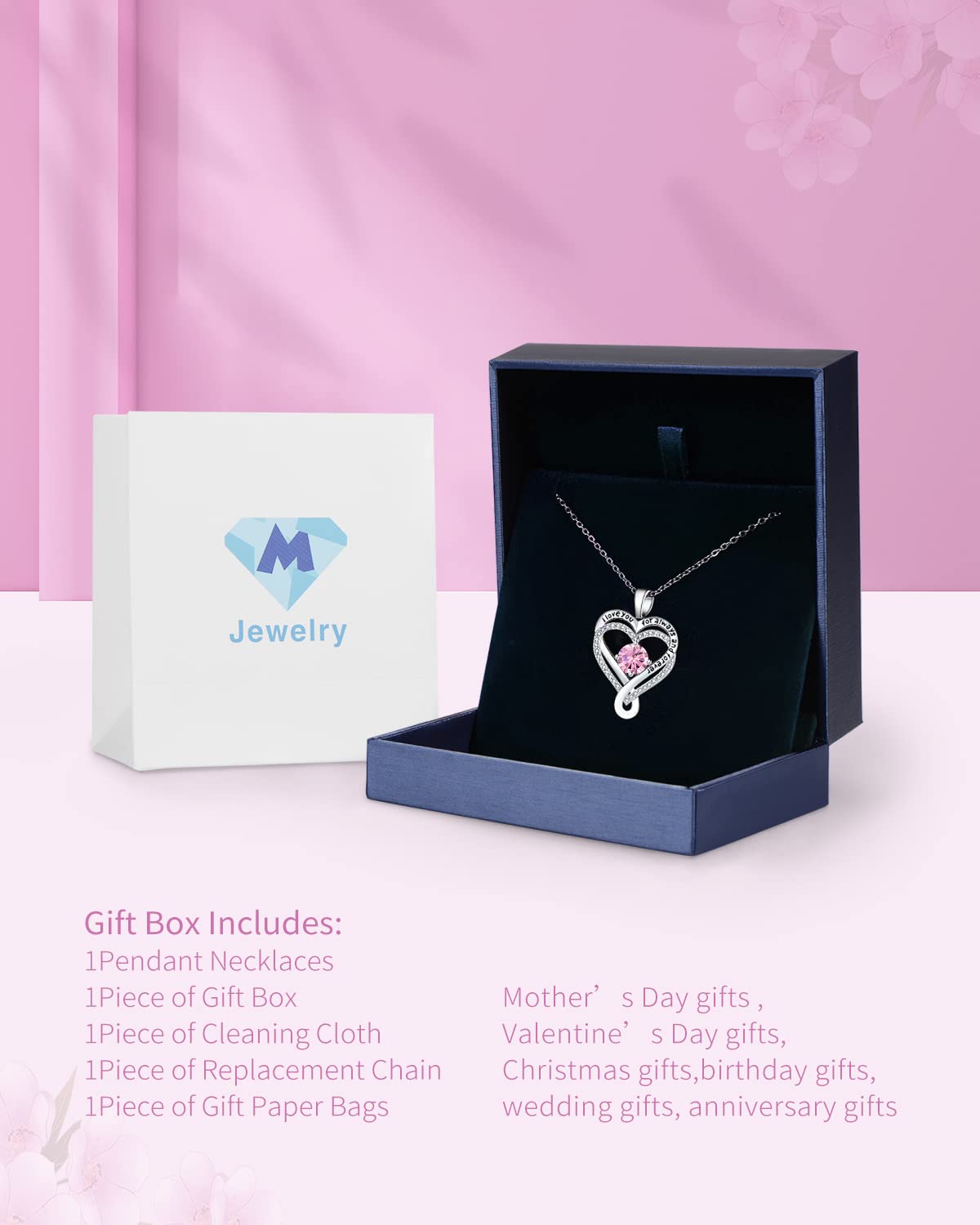 Infinity Heart Birthstone Necklace for Women - S925 Sterling Silver I Love You Jewelry Gift for Wife, Girlfriend, Mom, Daughter - Perfect for Anniversary, Birthday, Valentine's Day | Elegant Everyday Wear & Special Occasion Gift