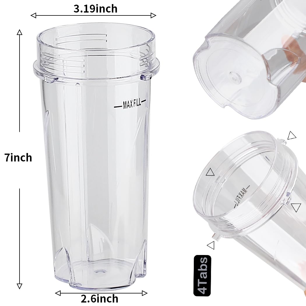 2PCS Replacement Single Serve Blender Cups with Slip & Seal Lids - Compatible with Nutri Ninja BL660 BL810 QB3000 BL770 BL780 BL740 (16oz) - Perfect for Smoothies, Protein Shakes & Meal Prep
