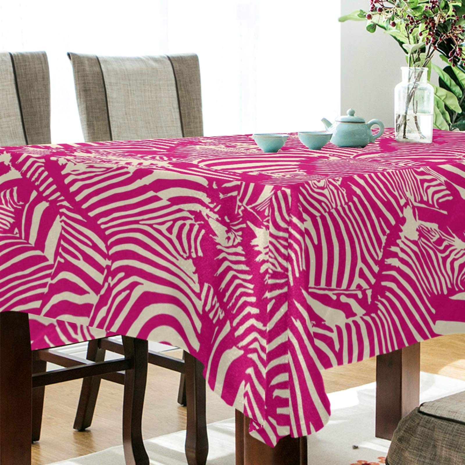 ALAZA Pink Zebra Print Tablecloth 60 x 90 Inch - Wrinkle-Resistant Rectangle Table Cover for Dining, Kitchen, Parties & Events - Perfect for Birthday Celebrations, Holiday Dinners and Home Decor