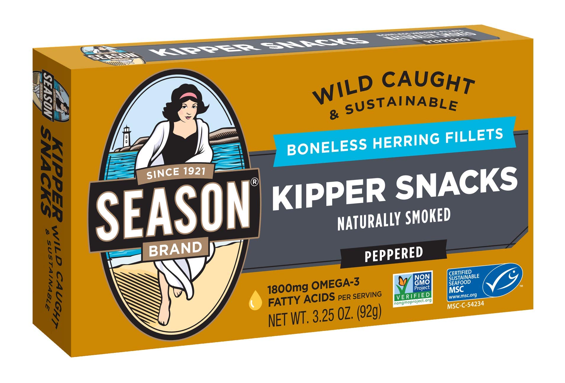 Premium Smoked Boneless Herring Fillets - Wild Caught, Keto-Friendly Kipper Snacks, High Protein (18g) & Omega-3 (1800mg), Non-GMO, Sustainably Sourced - Perfect for Camping, Office Snacks & Low-Carb Diets - 12 Pack (3.25 Oz Each)